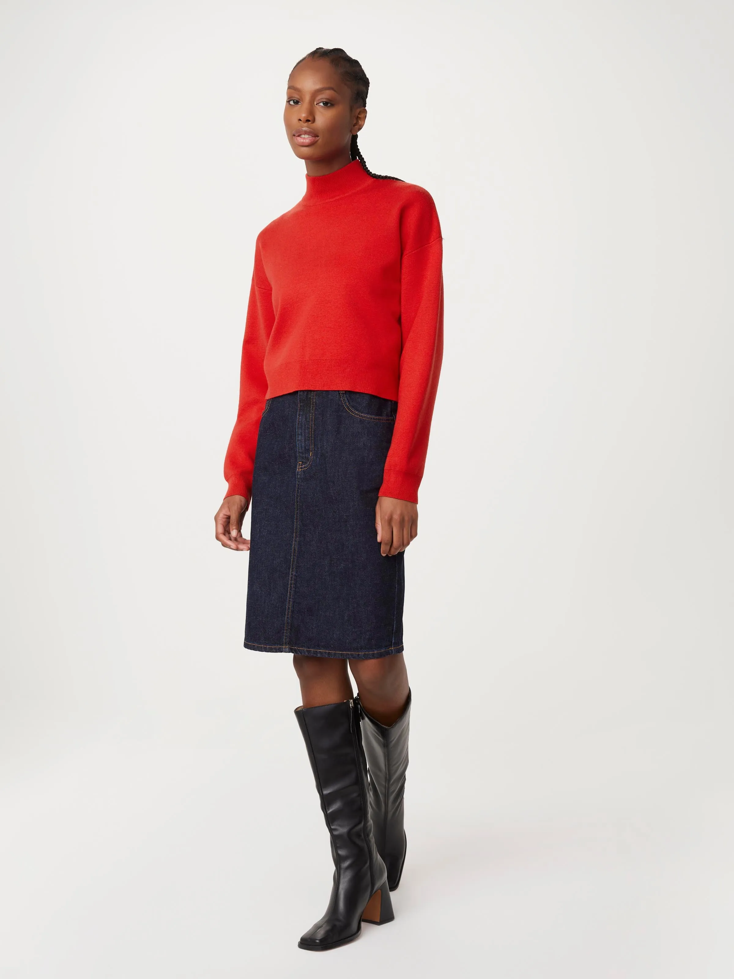 The Compact Mockneck Sweater in Bright Red sold by Frank & Oak