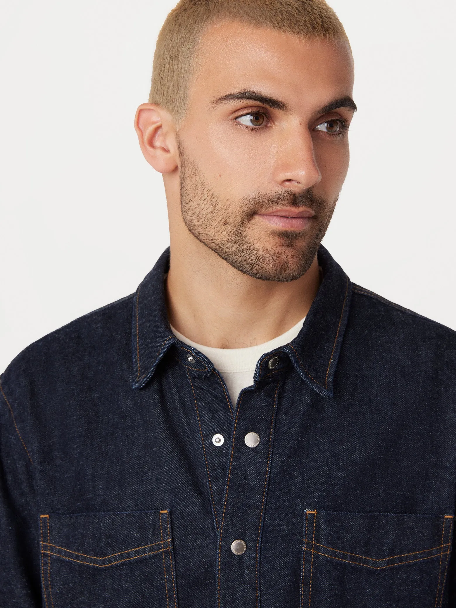 The Kent Denim Shirt in Navy sold by Frank & Oak