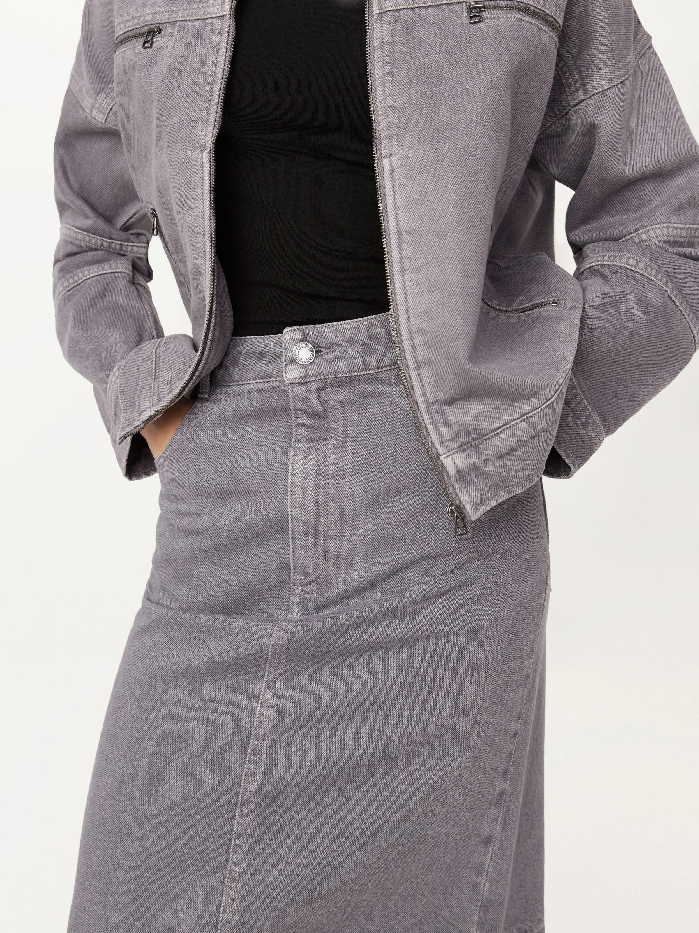 The Denim Midi Skirt in Light Grey sold by Frank & Oak product image thumbnail 2