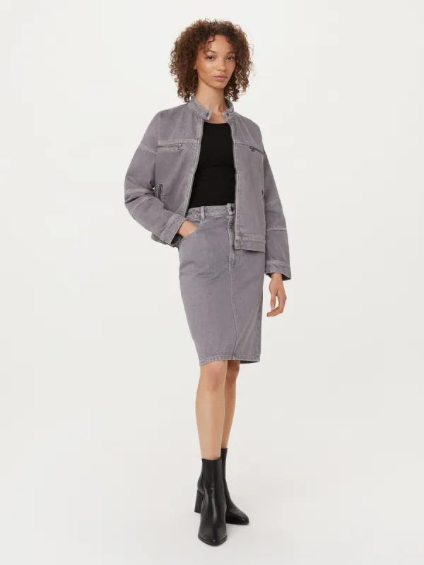 The Denim Midi Skirt in Light Grey sold by Frank & Oak