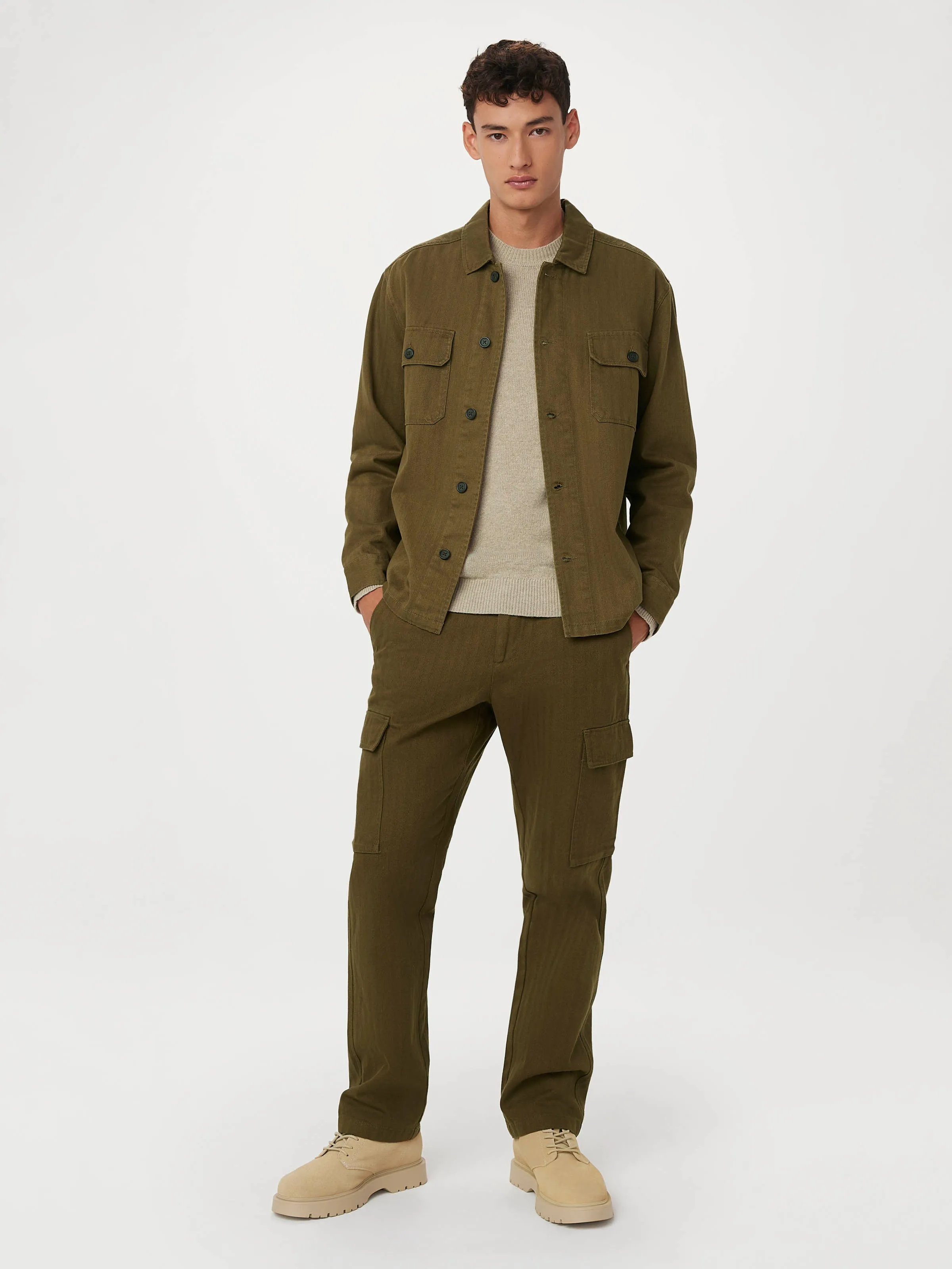 The Herringbone Overshirt in Olive sold by Frank & Oak