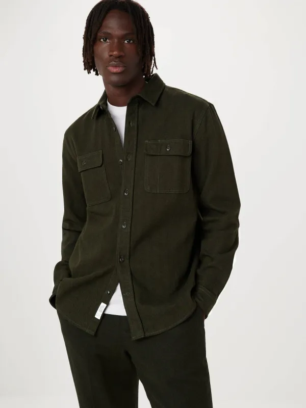 The Heavy Flannel Shirt in Dark Green sold by Frank & Oak