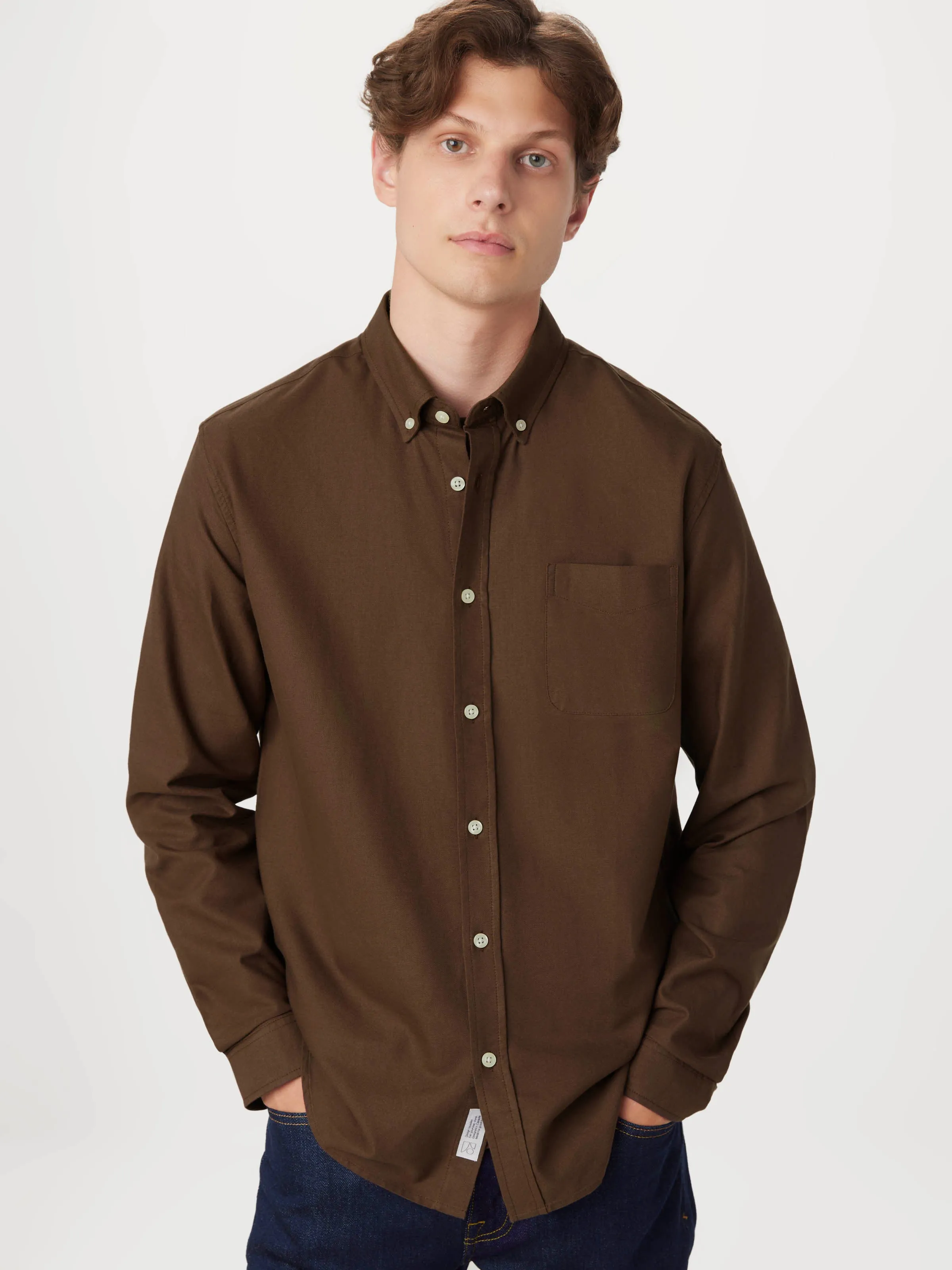 The Jasper Oxford Shirt in Deep Brown sold by Frank & Oak