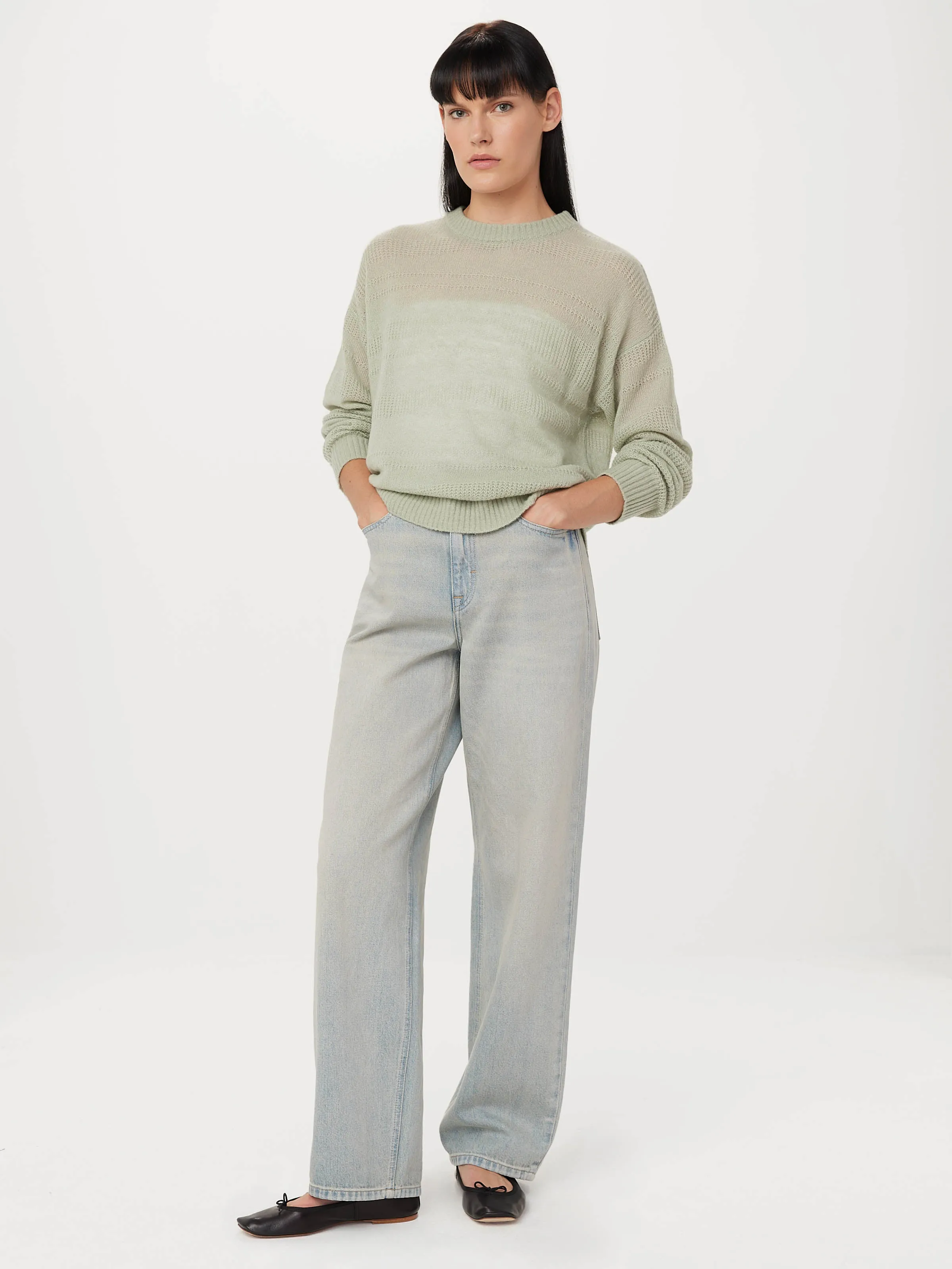 The Openwork Crewneck Sweater in Jade Green sold by Frank & Oak