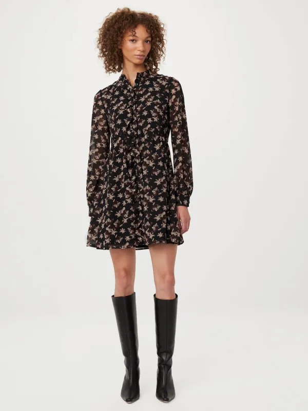 The Printed Chiffon Dress in Black sold by Frank & Oak