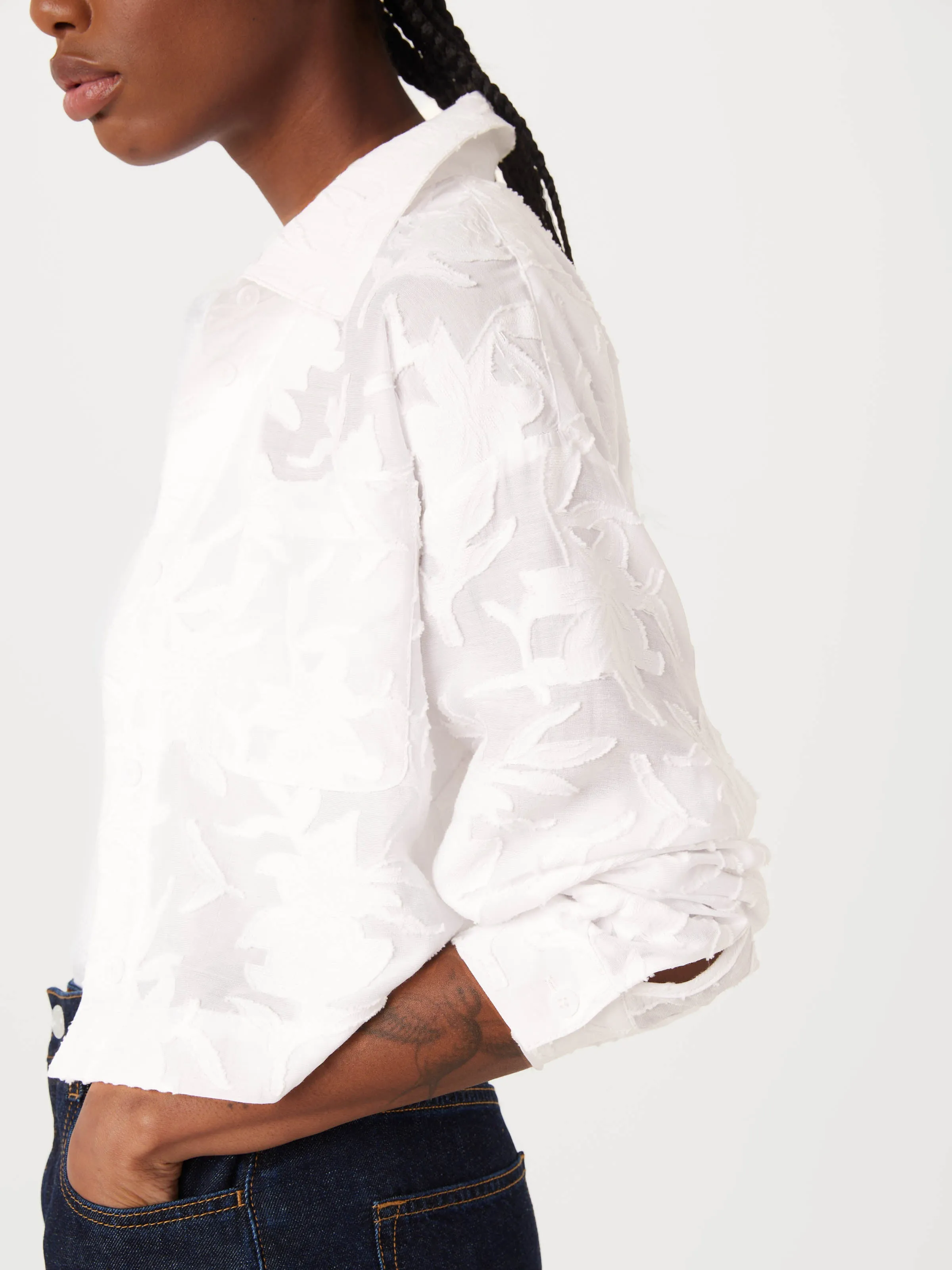 The Cropped Jacquard Shirt in White sold by Frank & Oak product image thumbnail 2