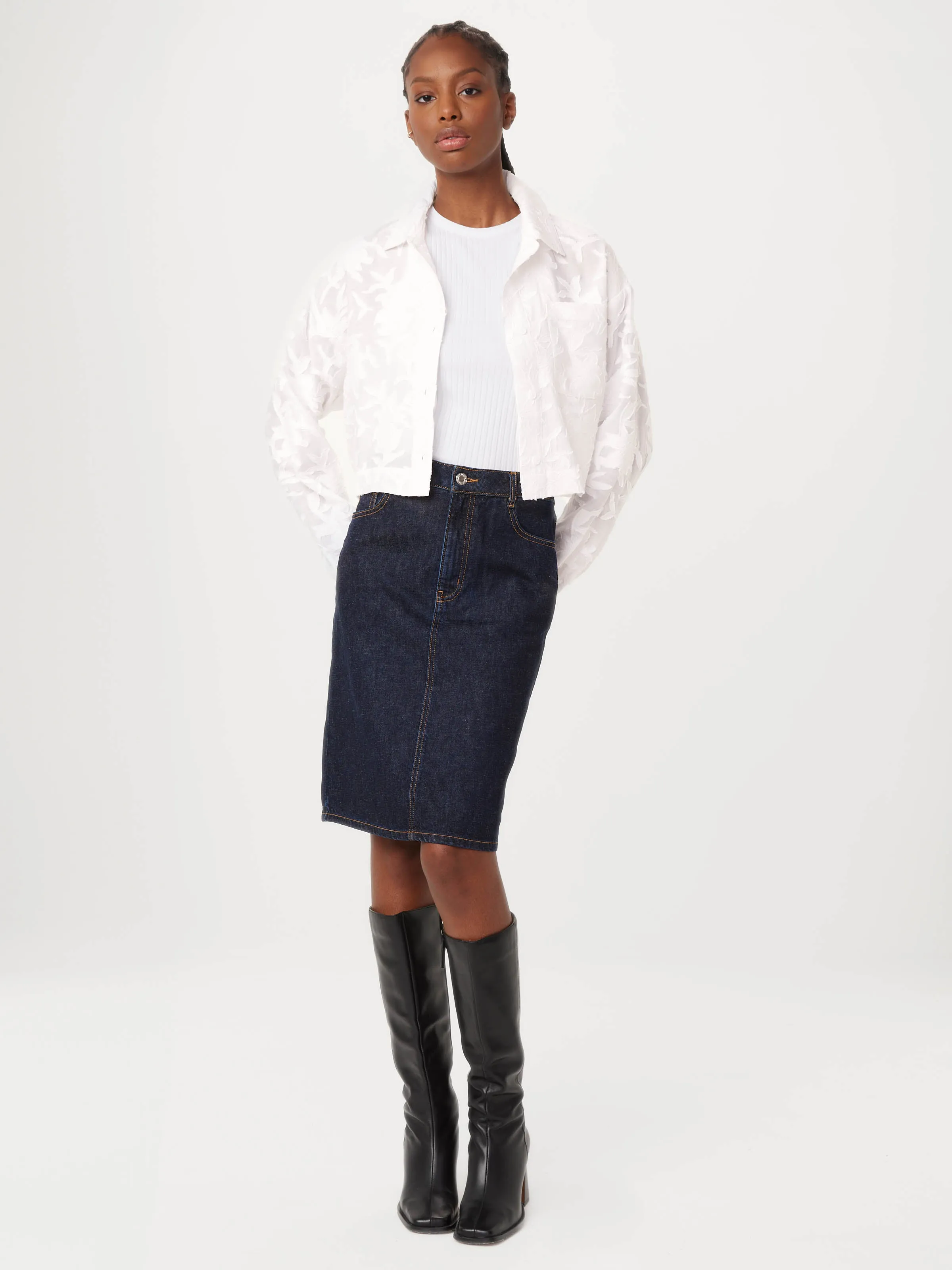 The Cropped Jacquard Shirt in White sold by Frank & Oak