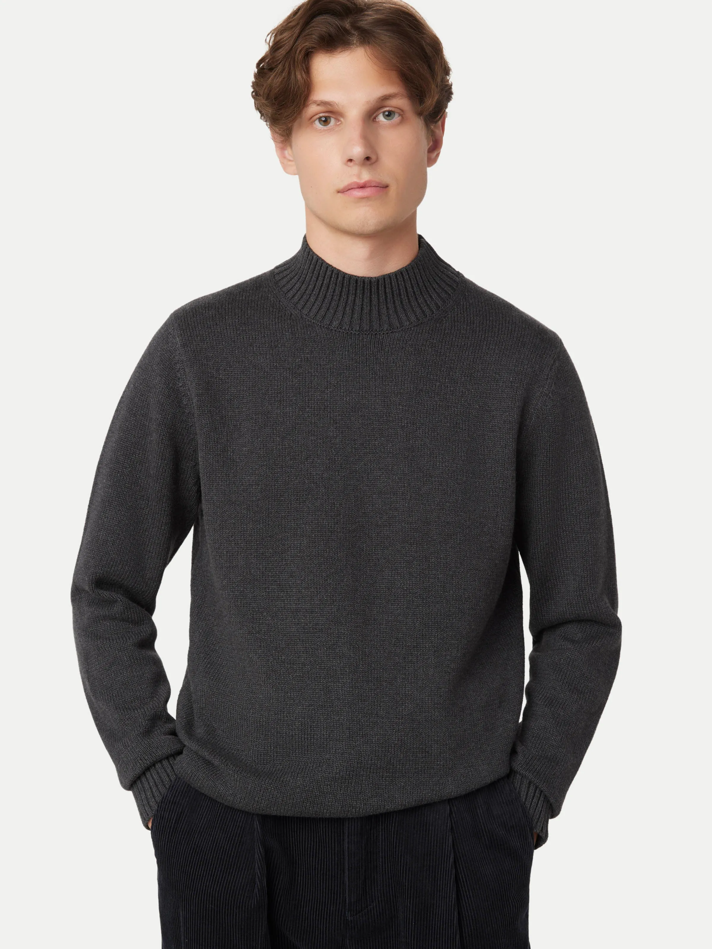 The Funnel Neck Sweater in Grey Black sold by Frank & Oak