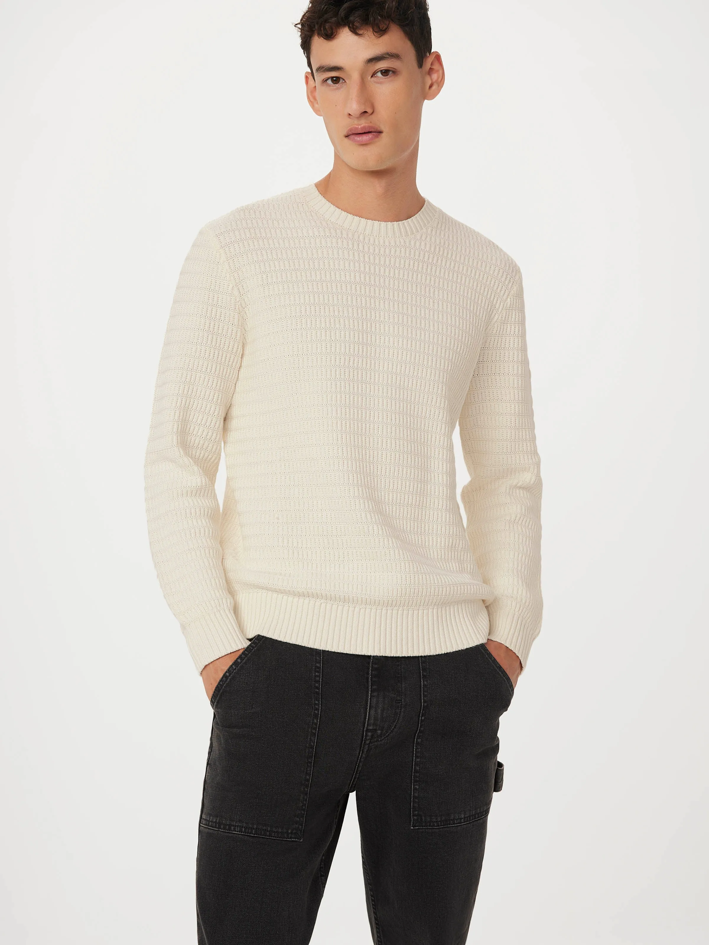 The Ribbed Crewneck Sweater in Cloud sold by Frank & Oak