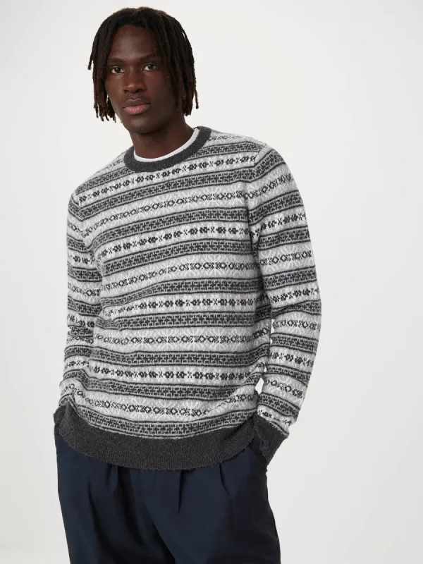The Seawool® Fair Isle Crewneck in Grey Black sold by Frank & Oak