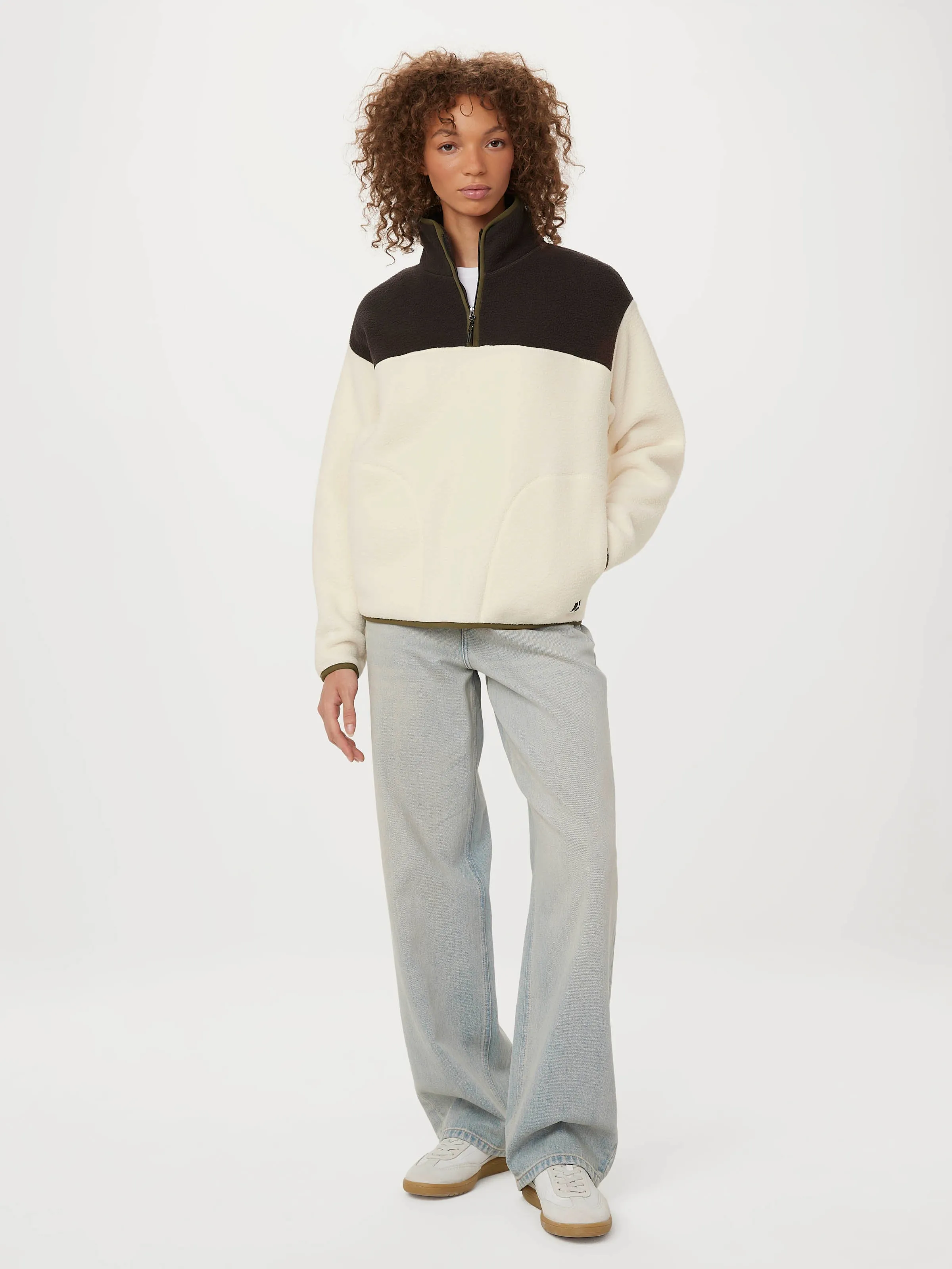 The Axis Polar Fleece Half Zip in Cloud sold by Frank & Oak