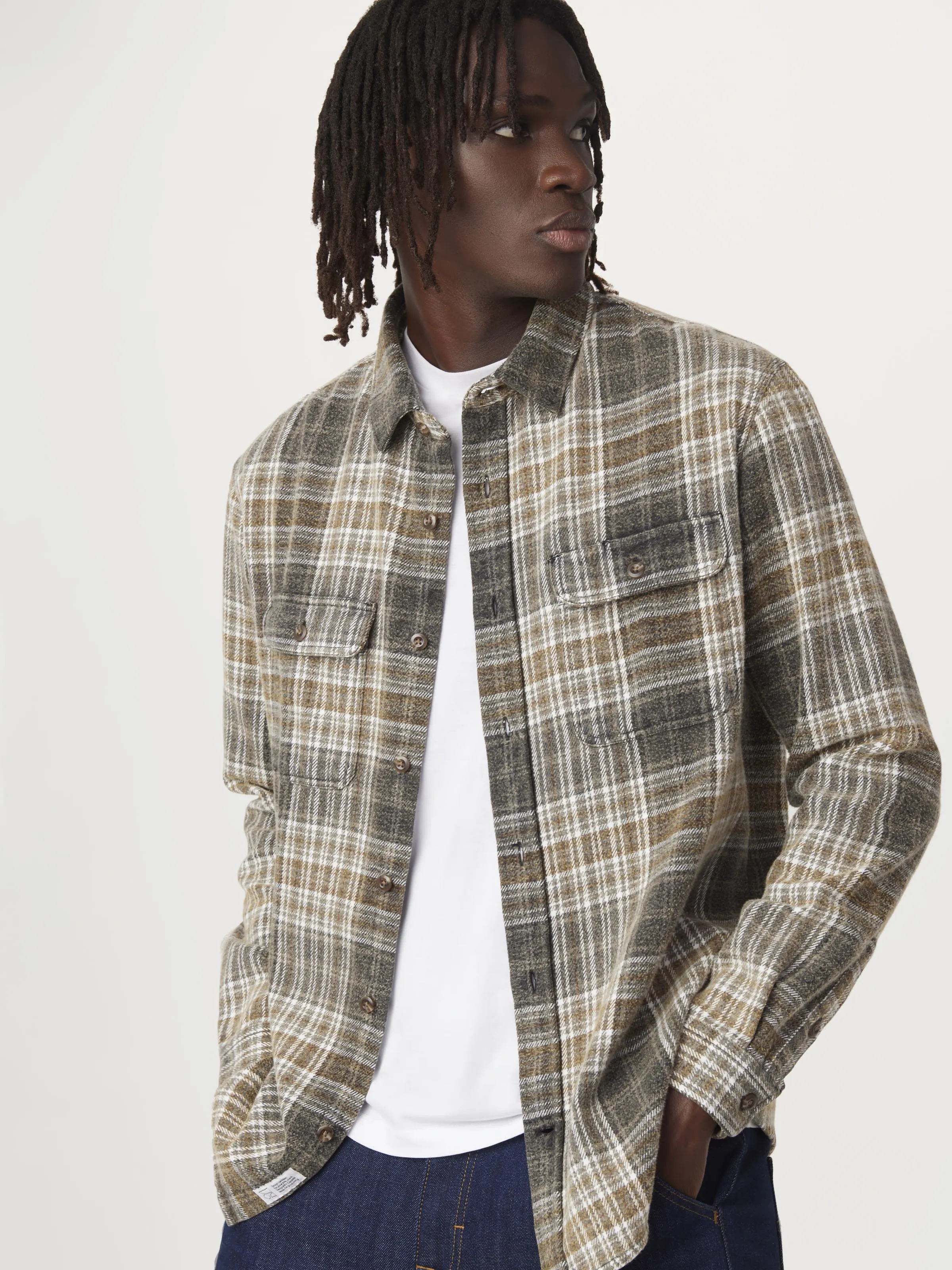 The Check Flannel Shirt in Grey sold by Frank & Oak