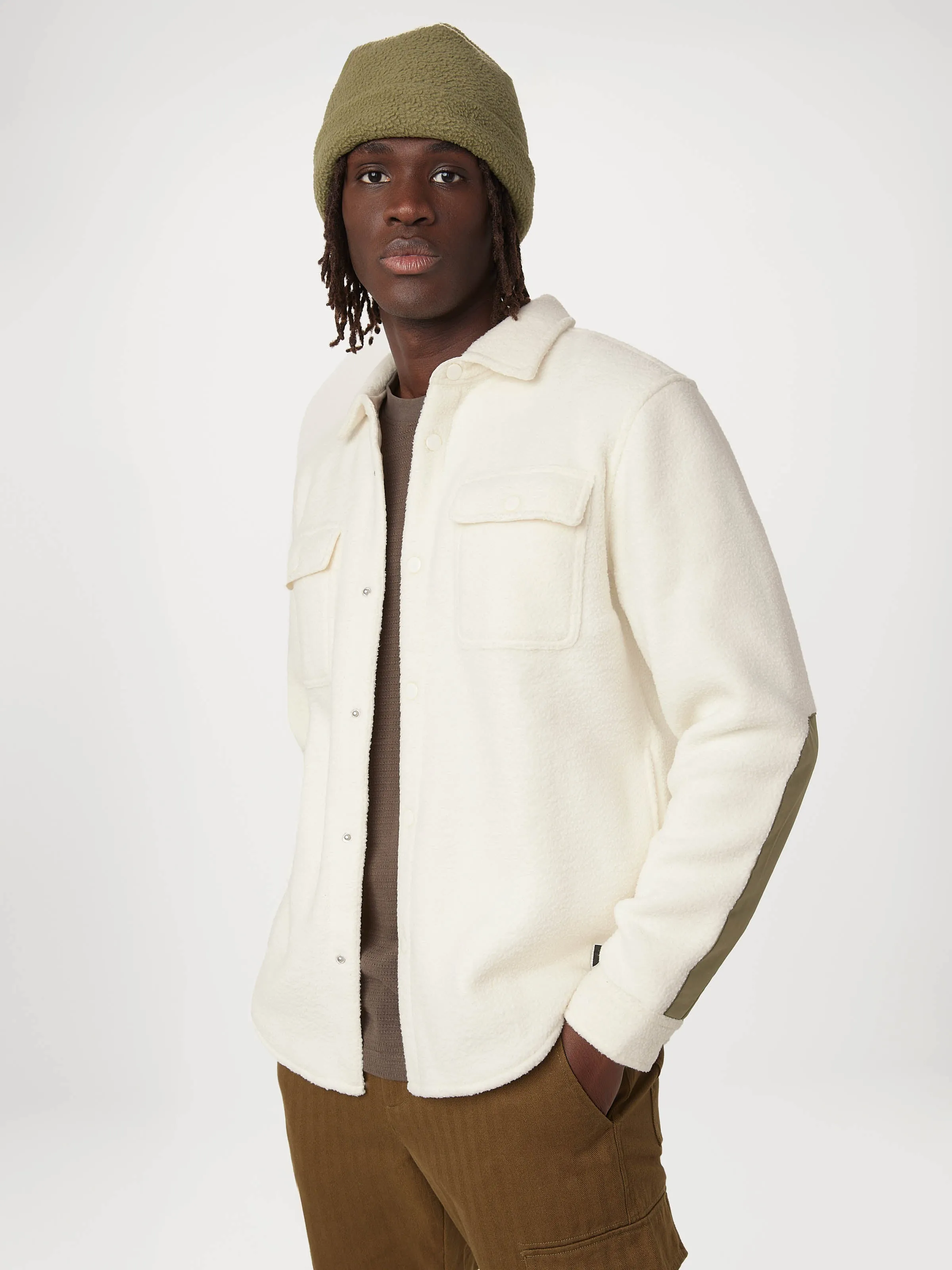The Tundra Polar Fleece Overshirt in Cloud sold by Frank & Oak