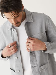 The Cottonized Hemp Overshirt in Grey Cloud sold by Frank & Oak