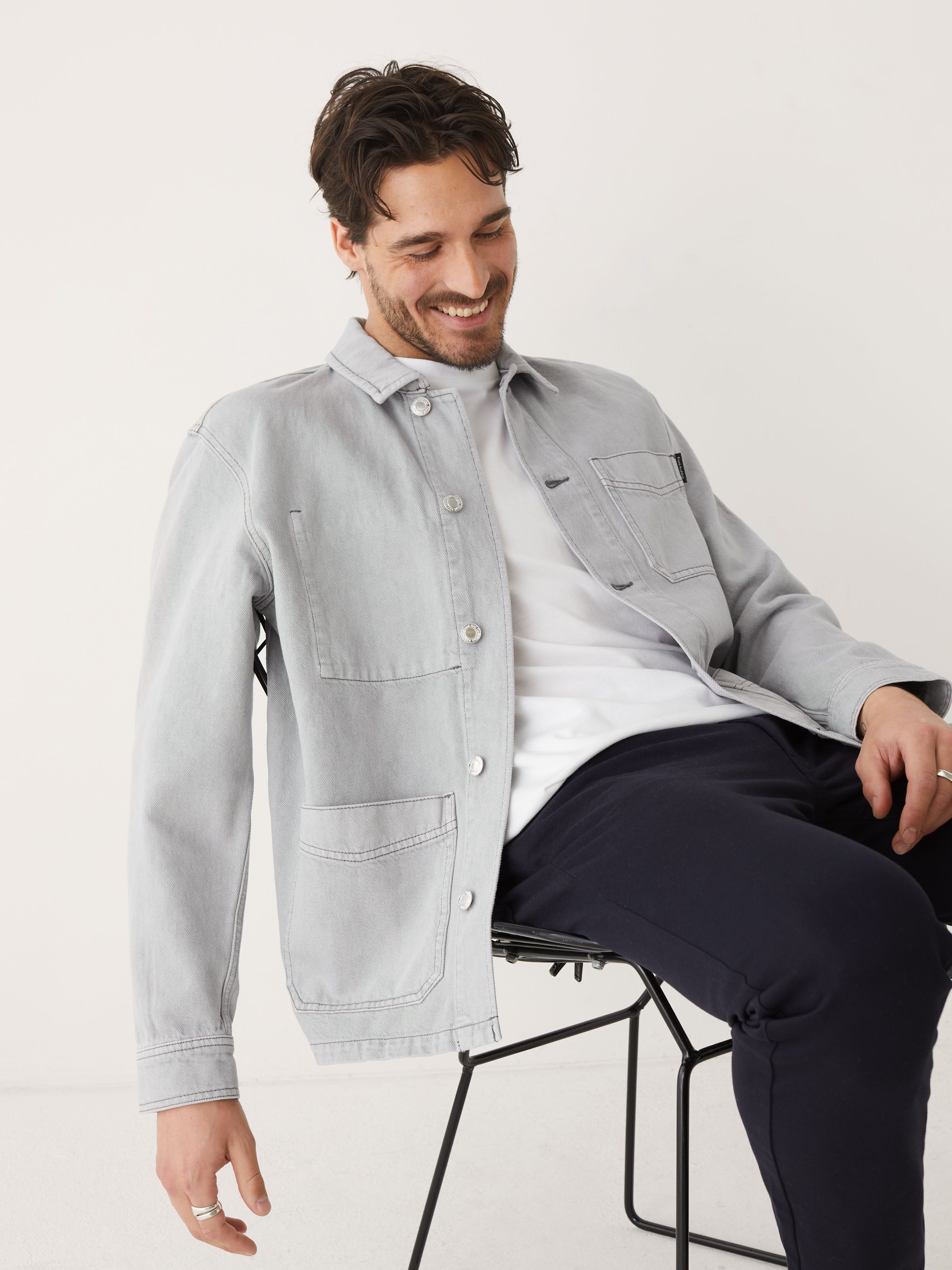 The Cottonized Hemp Overshirt in Grey Cloud sold by Frank & Oak