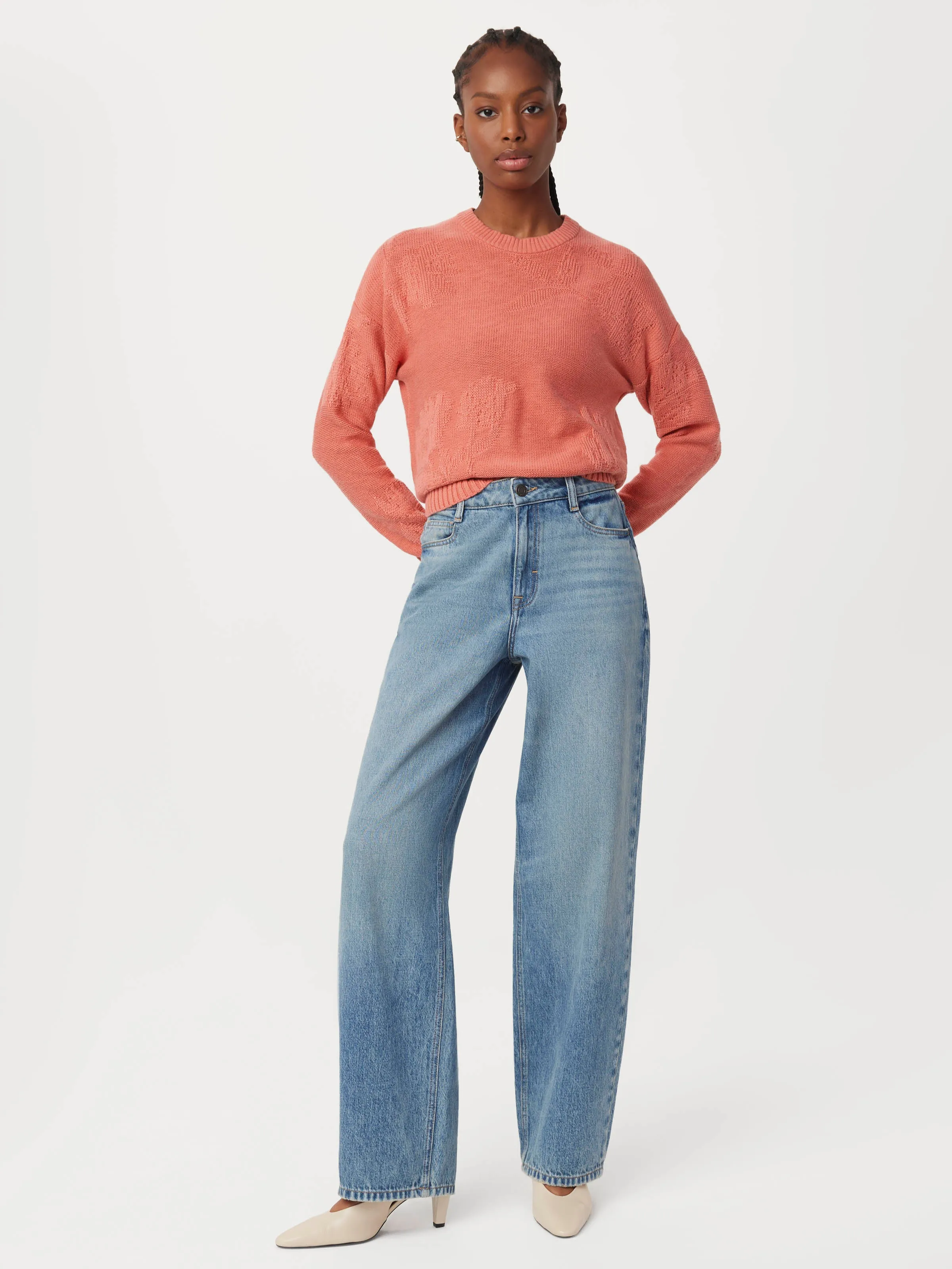 The Floral Jacquard Sweater in Fade Rose sold by Frank & Oak