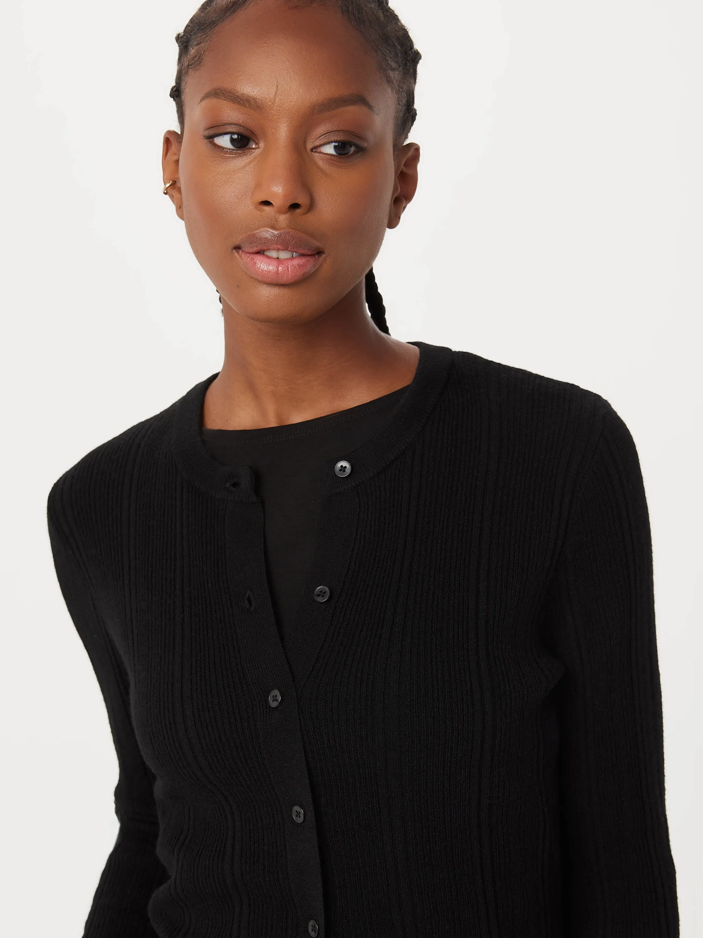 The Merino Wool Fitted Cardigan in Black sold by Frank & Oak product image thumbnail 2
