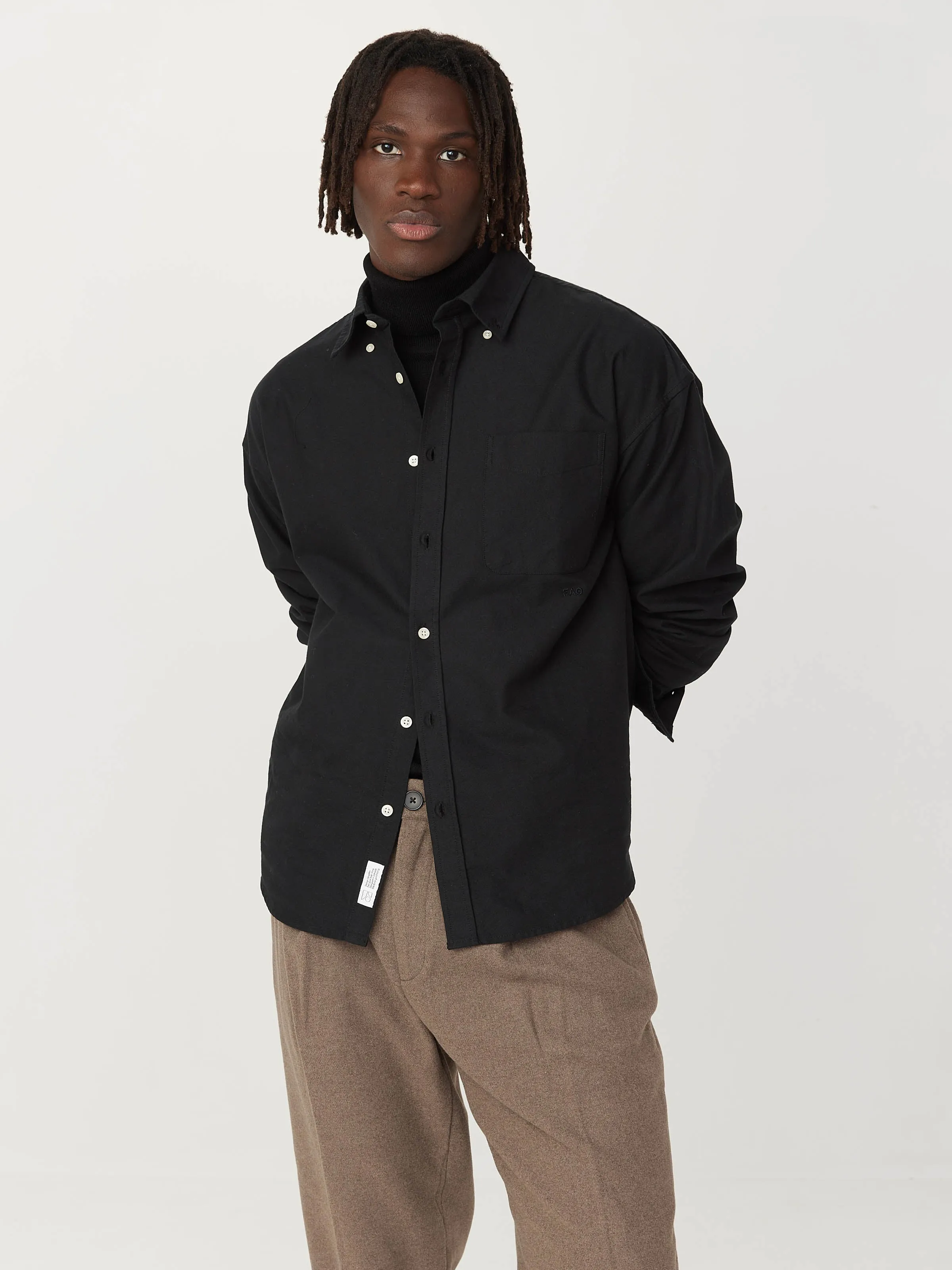 The Loose Oxford Shirt in Black sold by Frank & Oak
