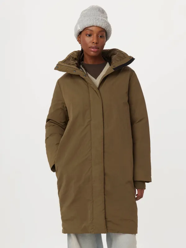 The Iceland Long Coat in Dark Olive sold by Frank & Oak