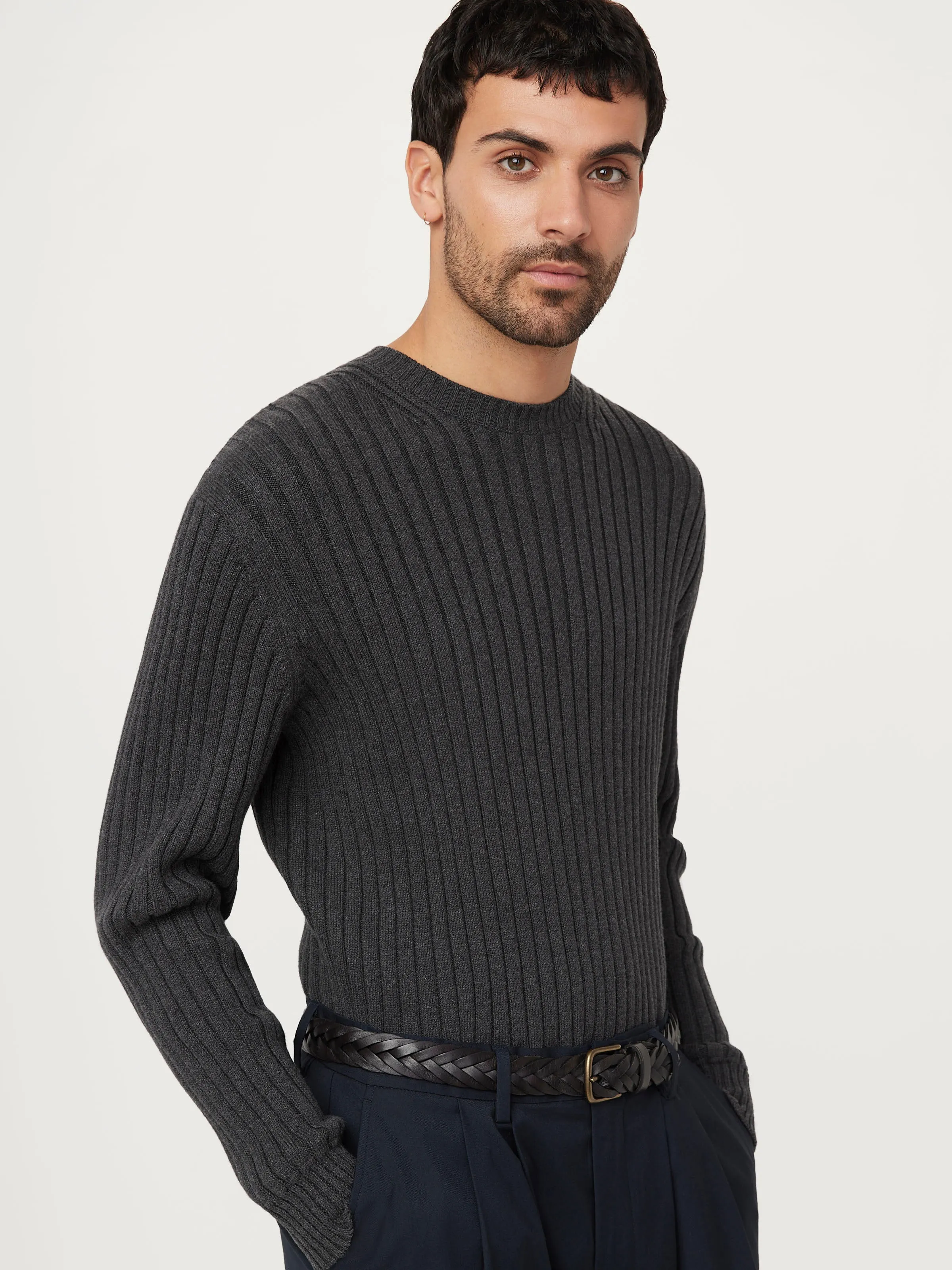 The Relaxed Ribbed Sweater in Grey Black sold by Frank & Oak