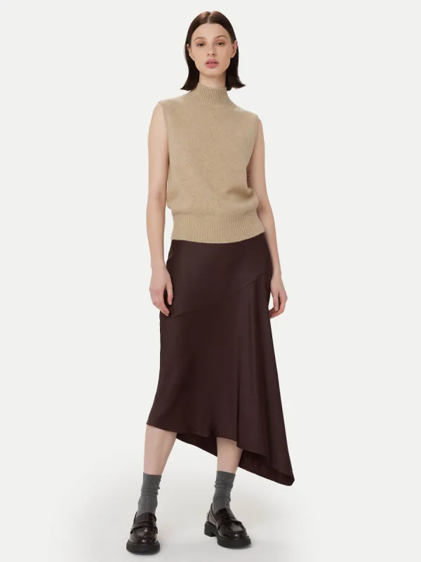 The Asymmetrical Midi Skirt  in Dark Chocolate sold by Frank & Oak