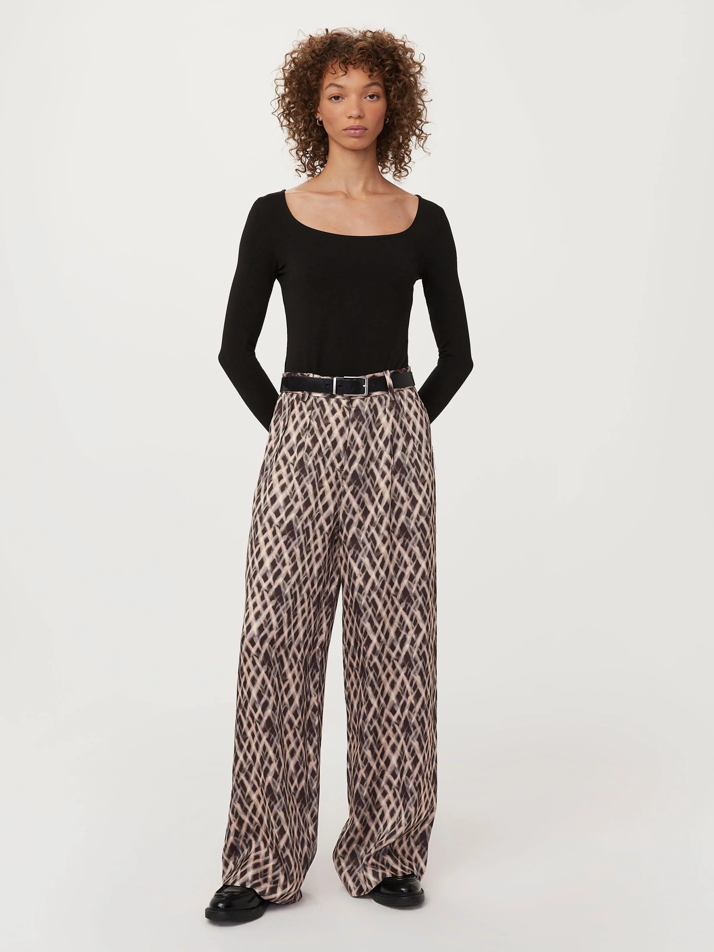 The Emma Wide Satin Pant in Dark Chocolate sold by Frank & Oak