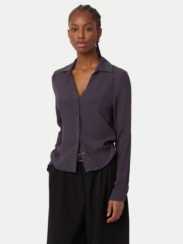 The Fitted Sheer Blouse in Dark Grey sold by Frank & Oak