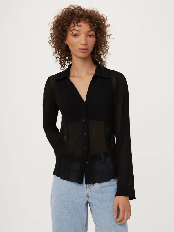 The Textured Sheer Blouse in Black sold by Frank & Oak