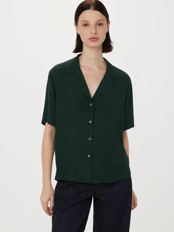The Fluid Camp Collar Blouse in Pine Grove sold by Frank & Oak
