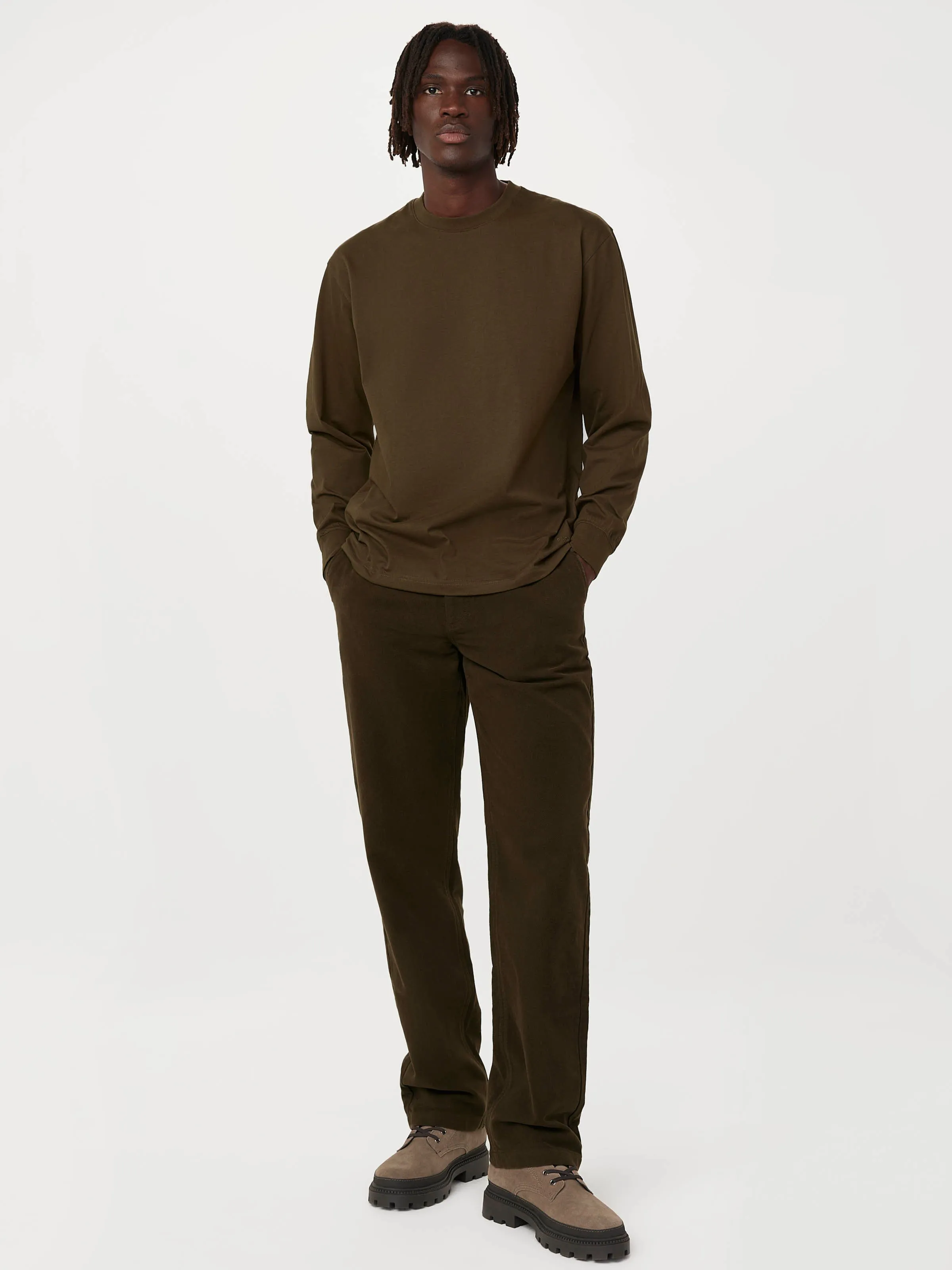 The Joey Straight Moleskin Pant in Dark Taupe sold by Frank & Oak