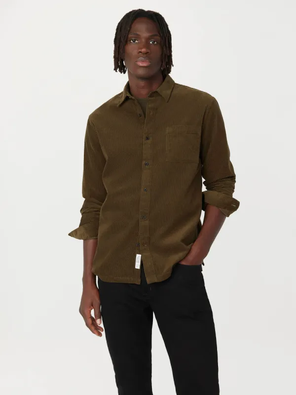 The Fine Corduroy Shirt in Tuscany Green sold by Frank & Oak