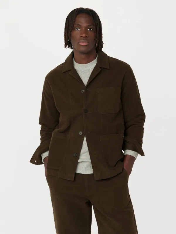 The Moleskin Overshirt in Dark Taupe sold by Frank & Oak
