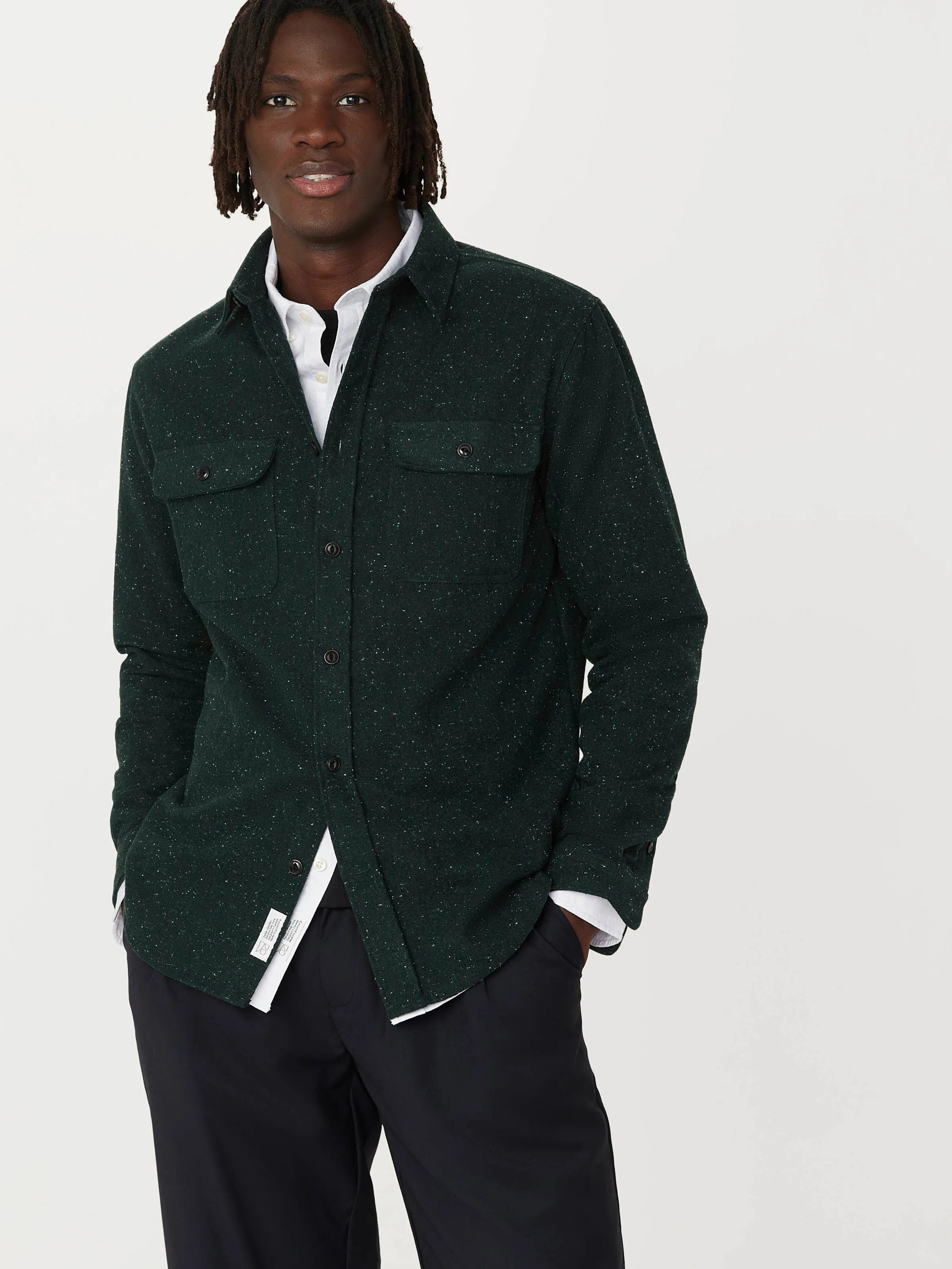 The Neppy Flannel Shirt in Forest Green sold by Frank & Oak