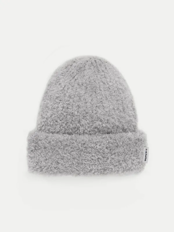 The Fuzzy Merino Wool Beanie in Light Grey sold by Frank & Oak