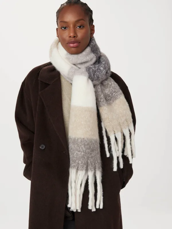 The Striped Fuzzy Scarf in Light Grey sold by Frank & Oak