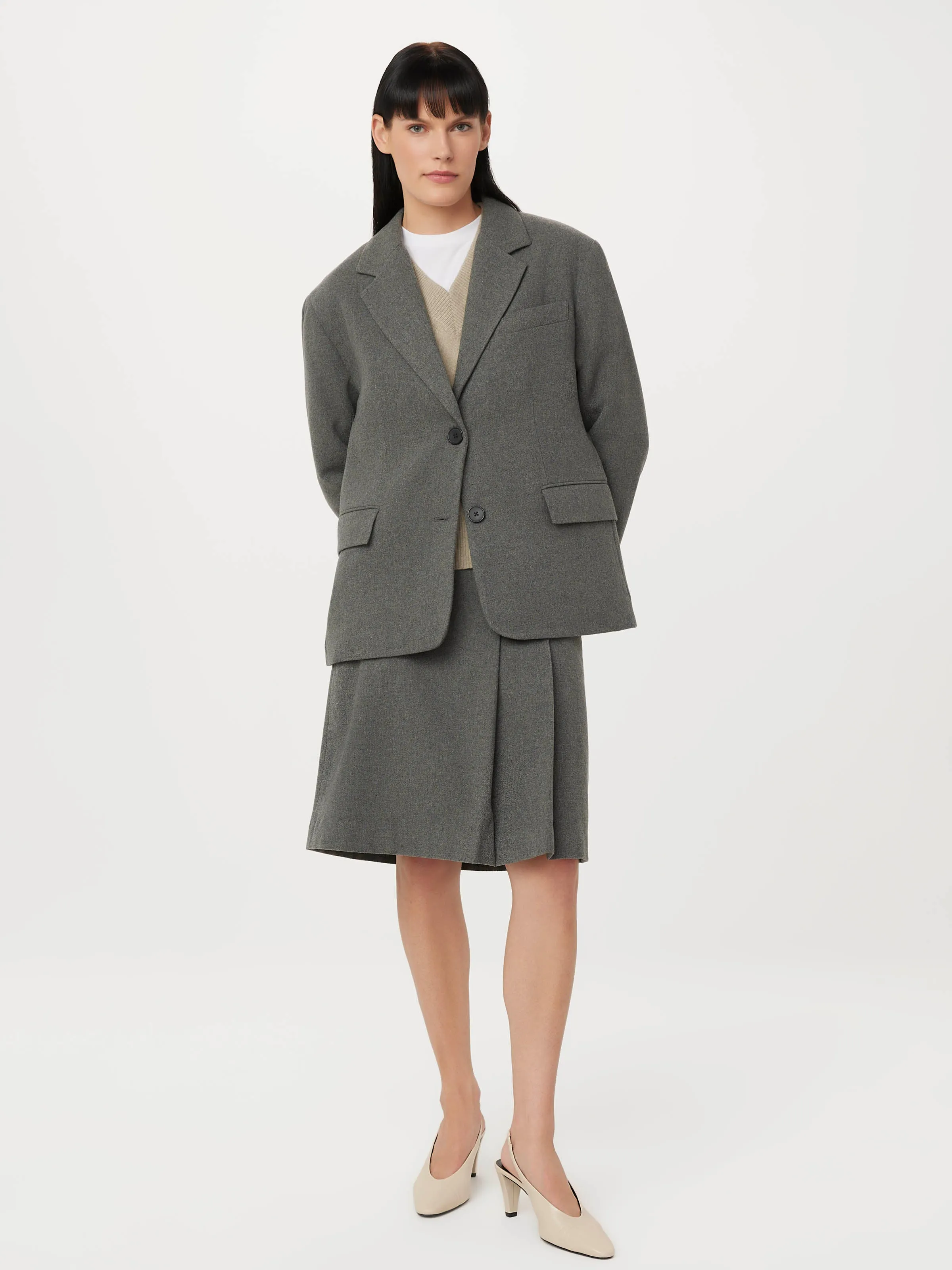 The Loose Recycled Wool Blazer in Grey Black sold by Frank & Oak