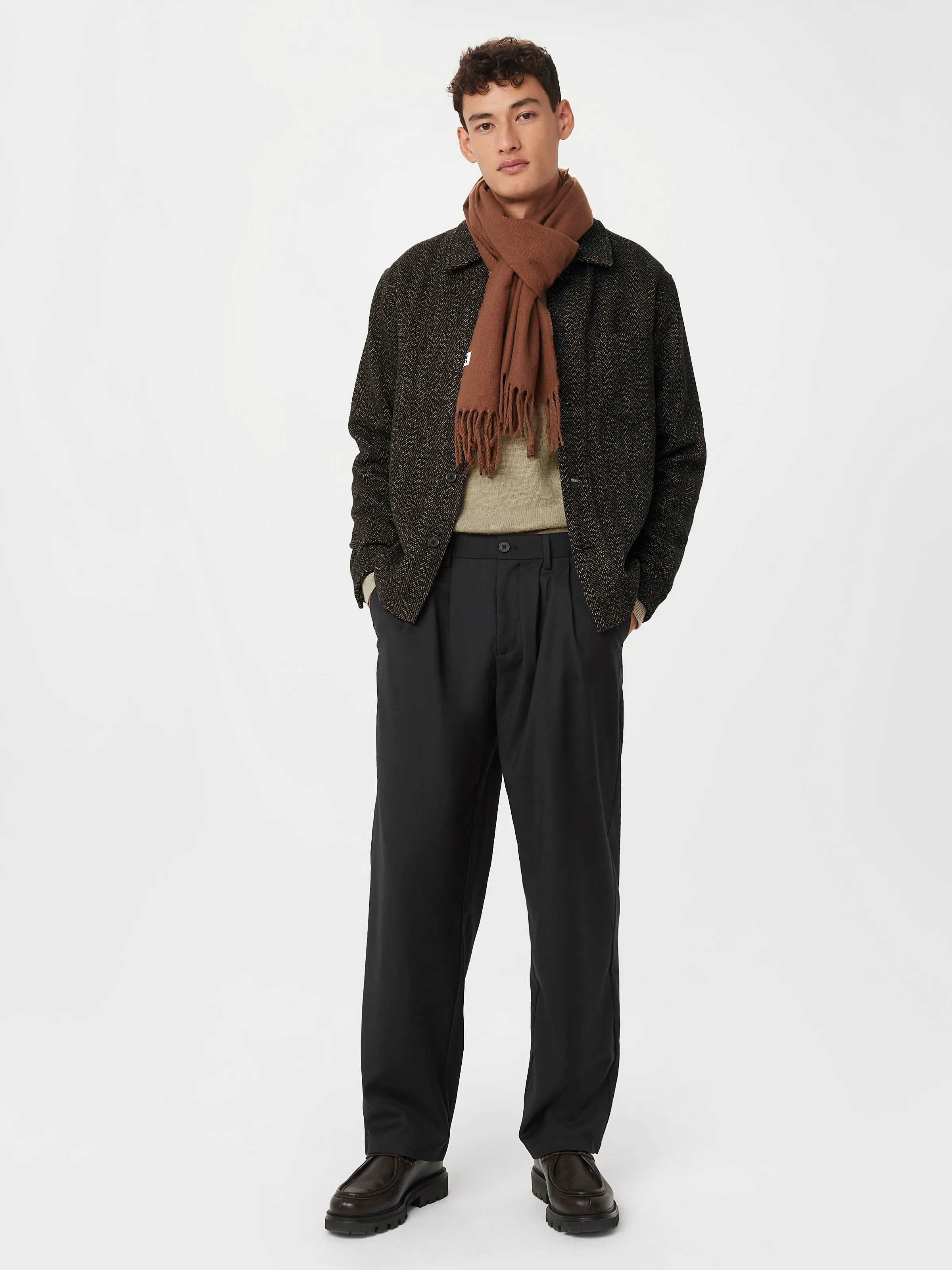 The Herringbone Overshirt in Brown Heather sold by Frank & Oak