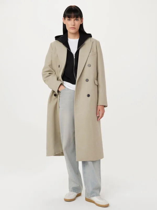 The Frances Recycled Wool Topcoat in Light Greige sold by Frank & Oak