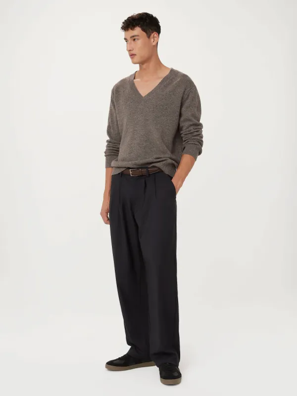 The Lambswool V-Neck Sweater in Dark Grey sold by Frank & Oak