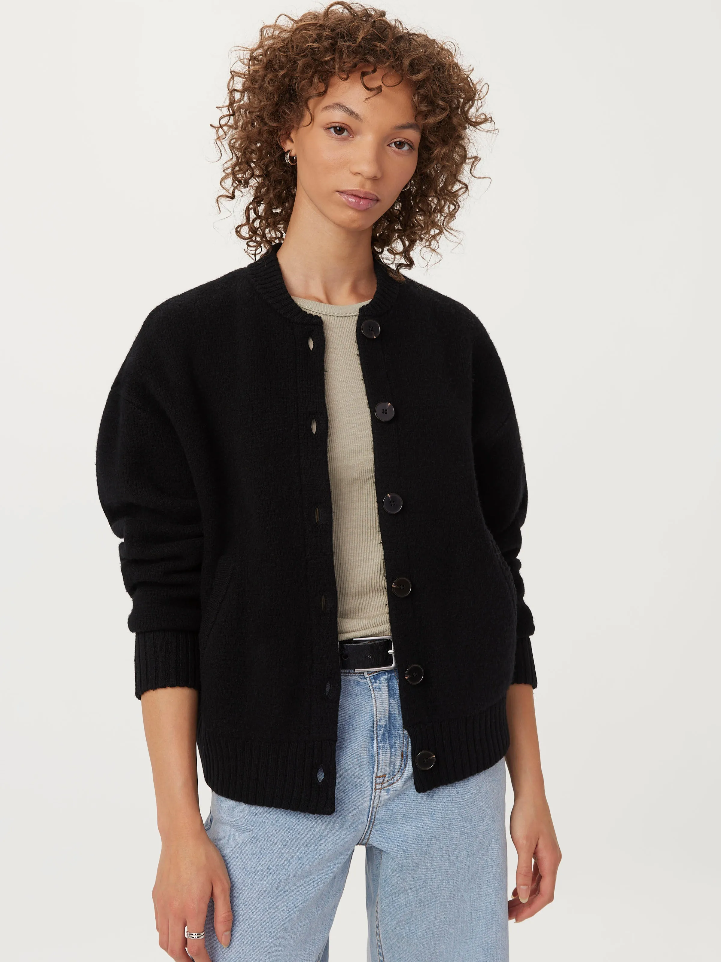 The Merino Wool Bomber in Black sold by Frank & Oak