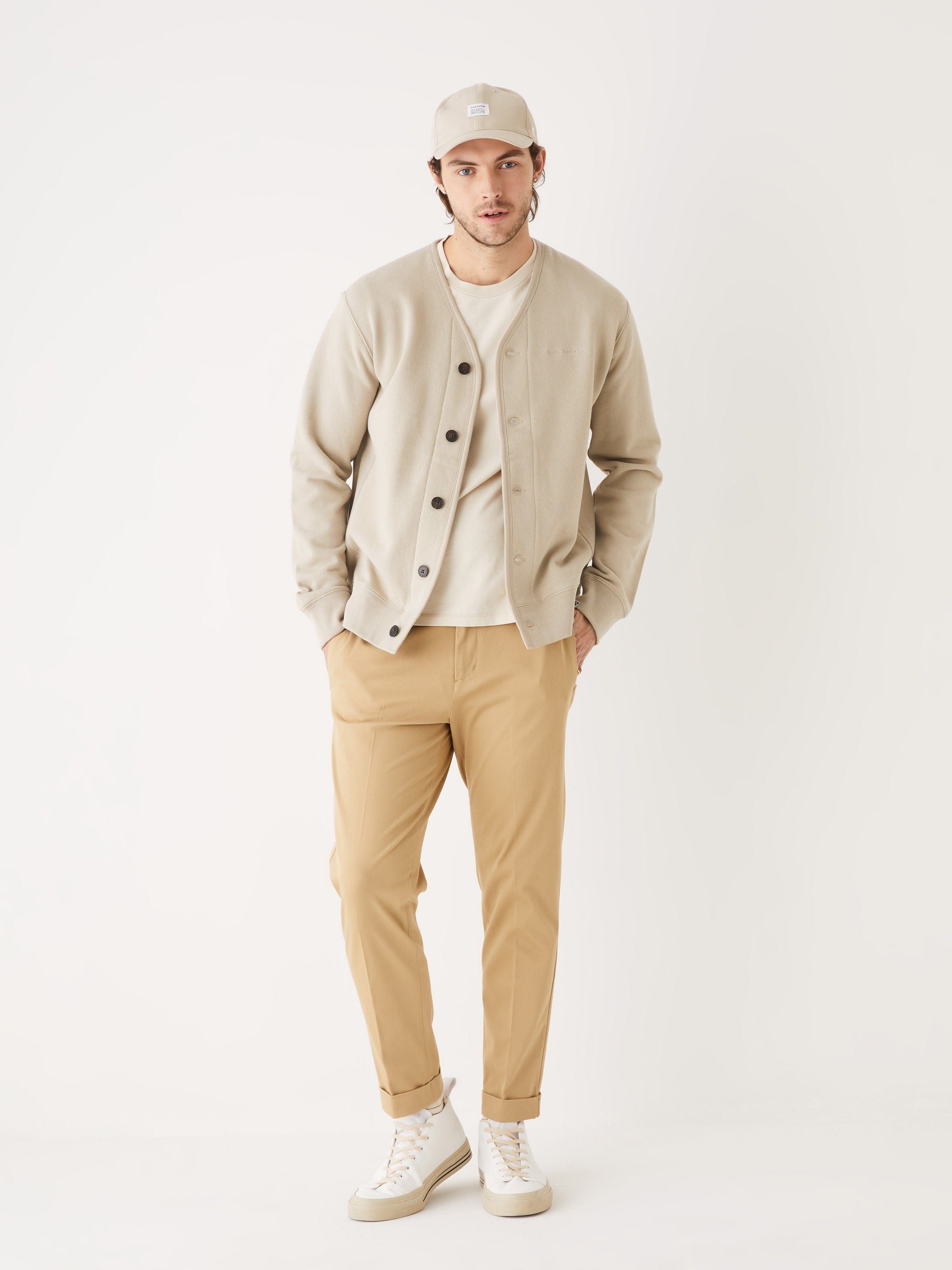 The ‘76 Organic Cotton Cardigan in Feather Grey sold by Frank & Oak