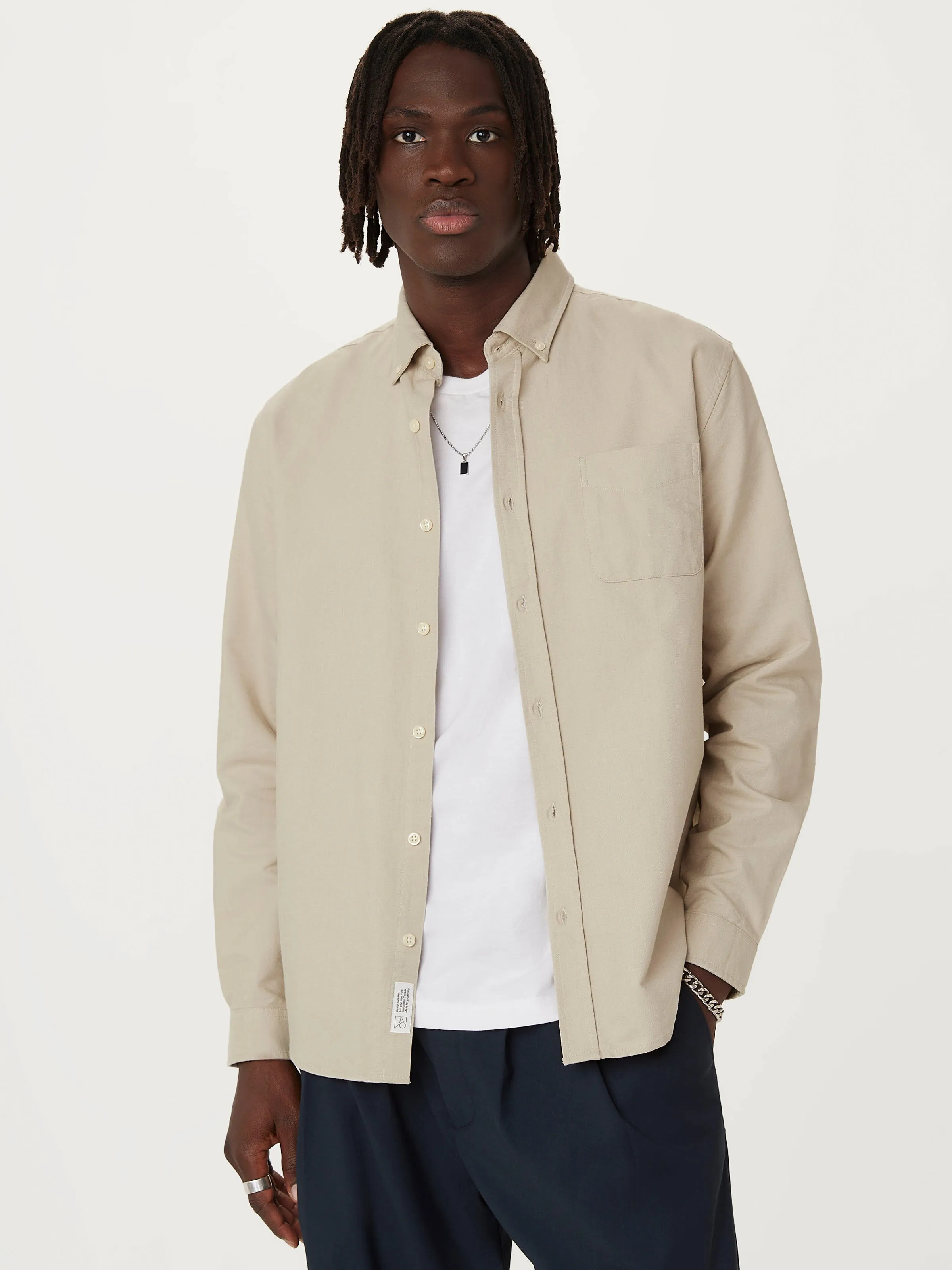 The Jasper Oxford Shirt in Light Greige sold by Frank & Oak