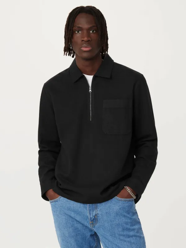 The Kapok Flannel Half Zip in Black sold by Frank & Oak
