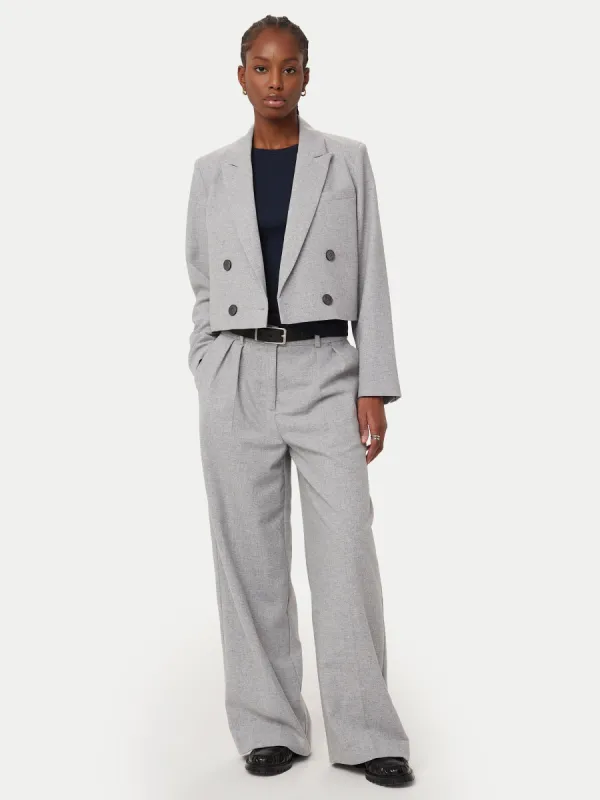 The Emma Recycled Wool Wide Leg Pant in Light Grey sold by Frank & Oak