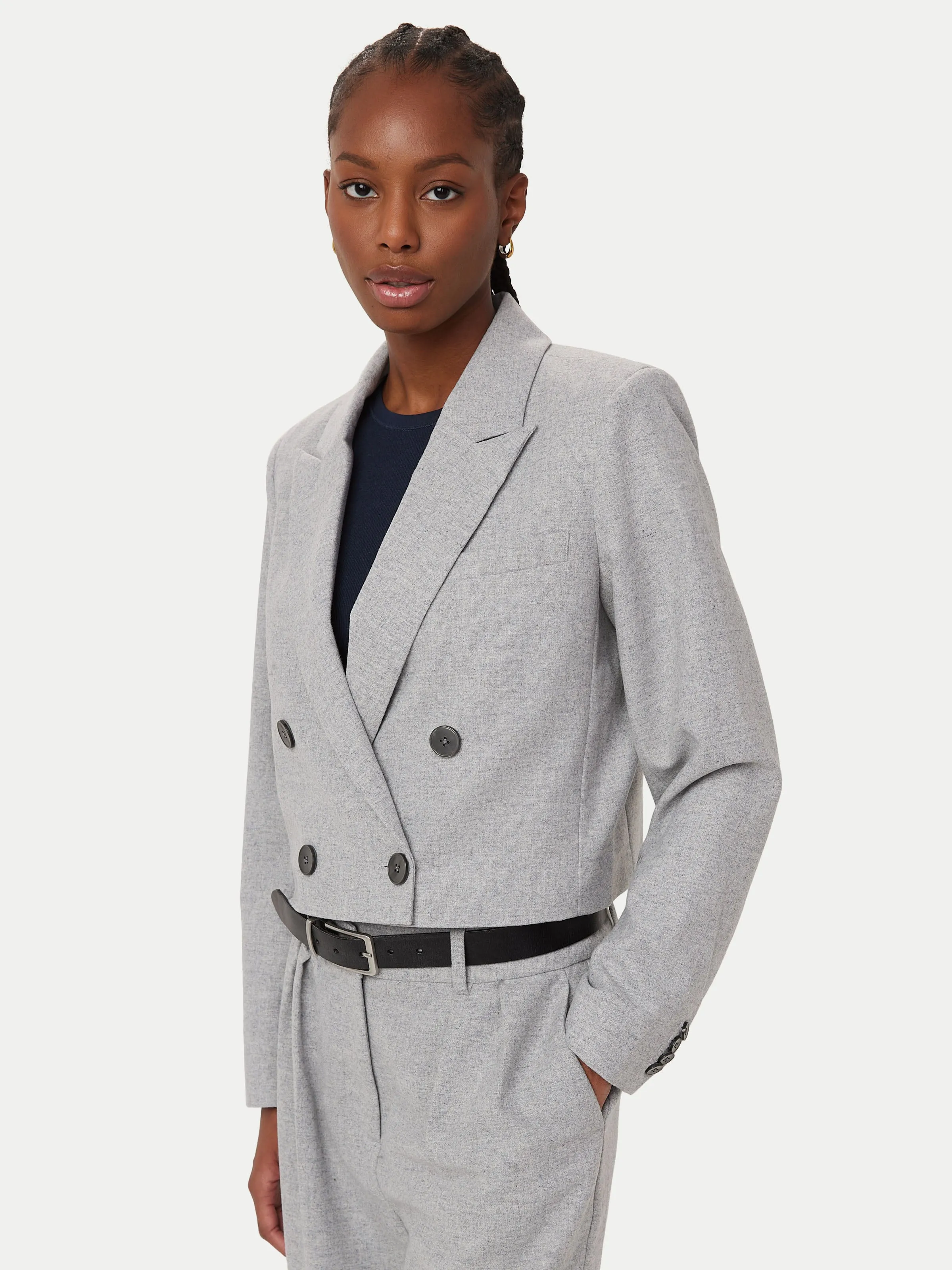 The Cropped Double Breasted Blazer in Light Grey sold by Frank & Oak product image thumbnail 2