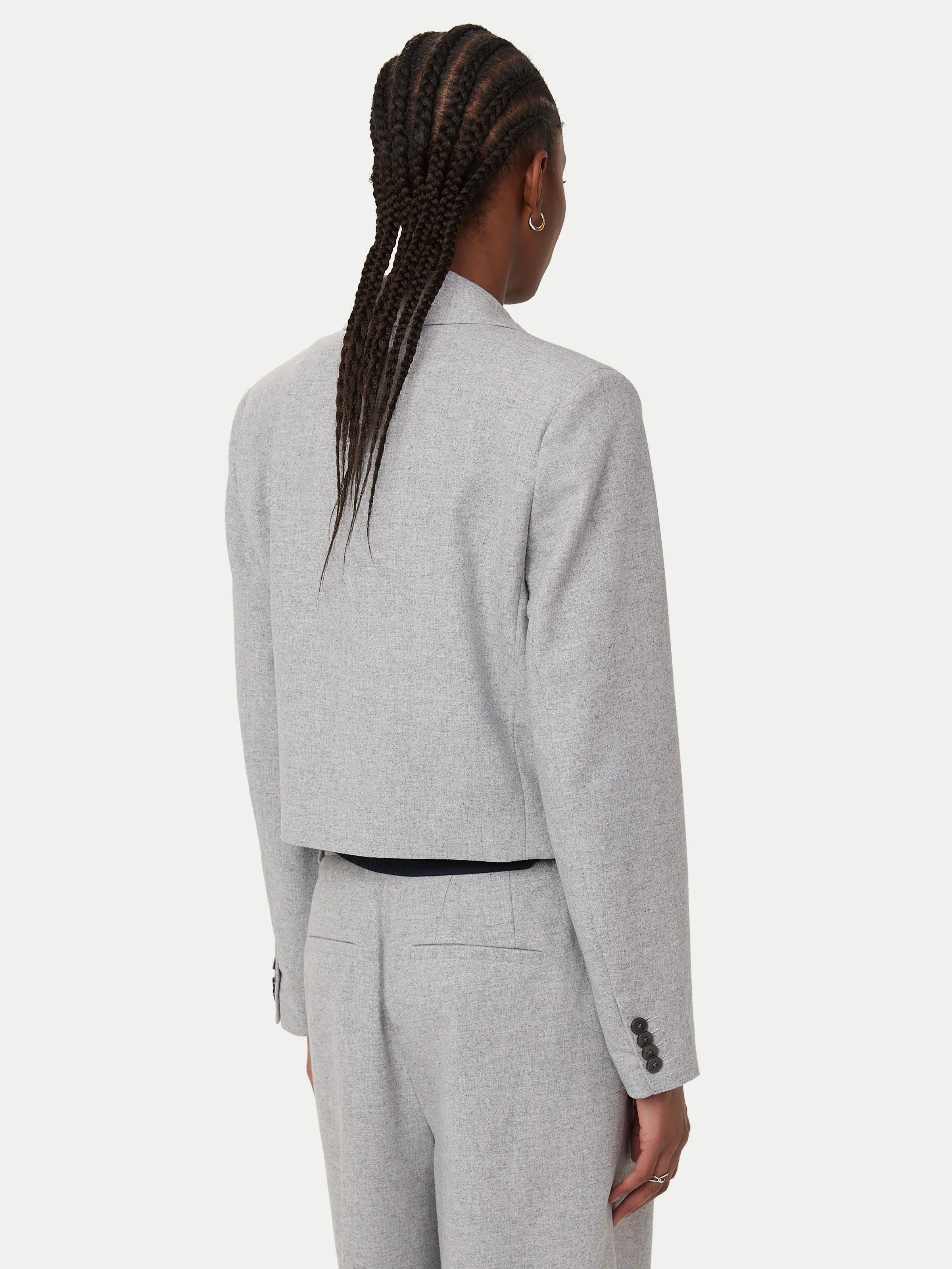 The Cropped Double Breasted Blazer in Light Grey sold by Frank & Oak product image thumbnail 4