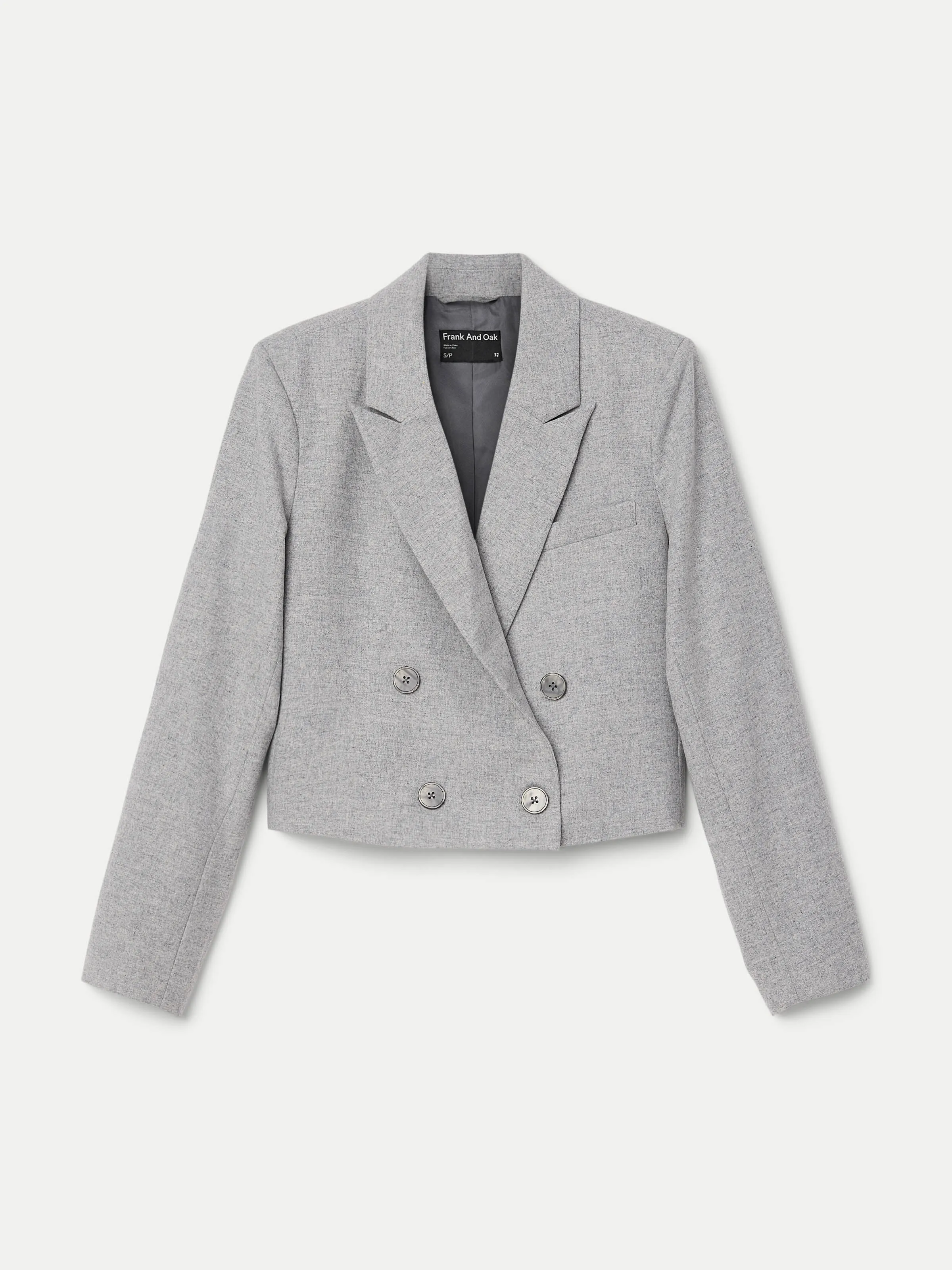 The Cropped Double Breasted Blazer in Light Grey sold by Frank & Oak product image thumbnail 5