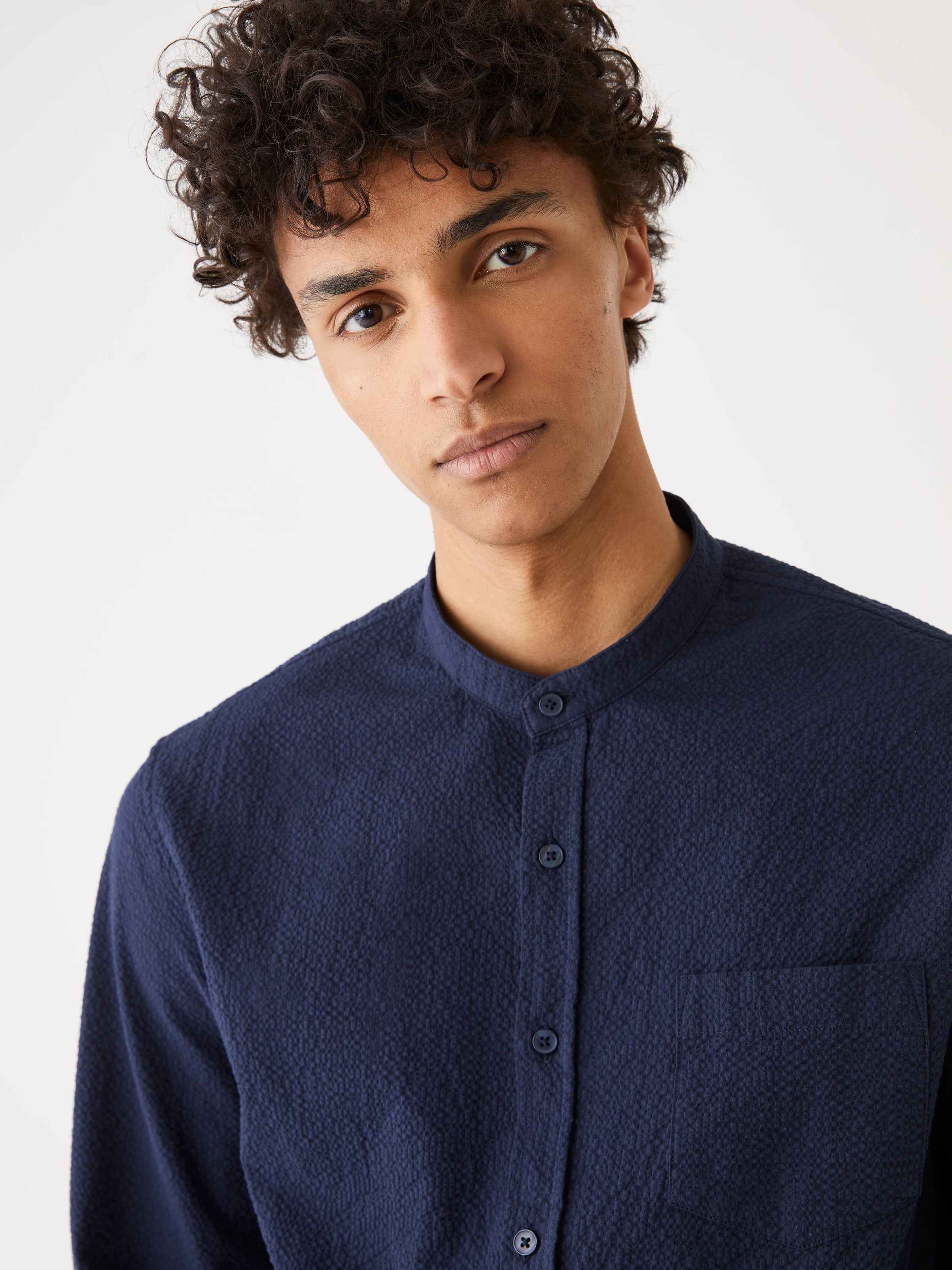 The Seersucker Shirt in Dark Blue sold by Frank & Oak