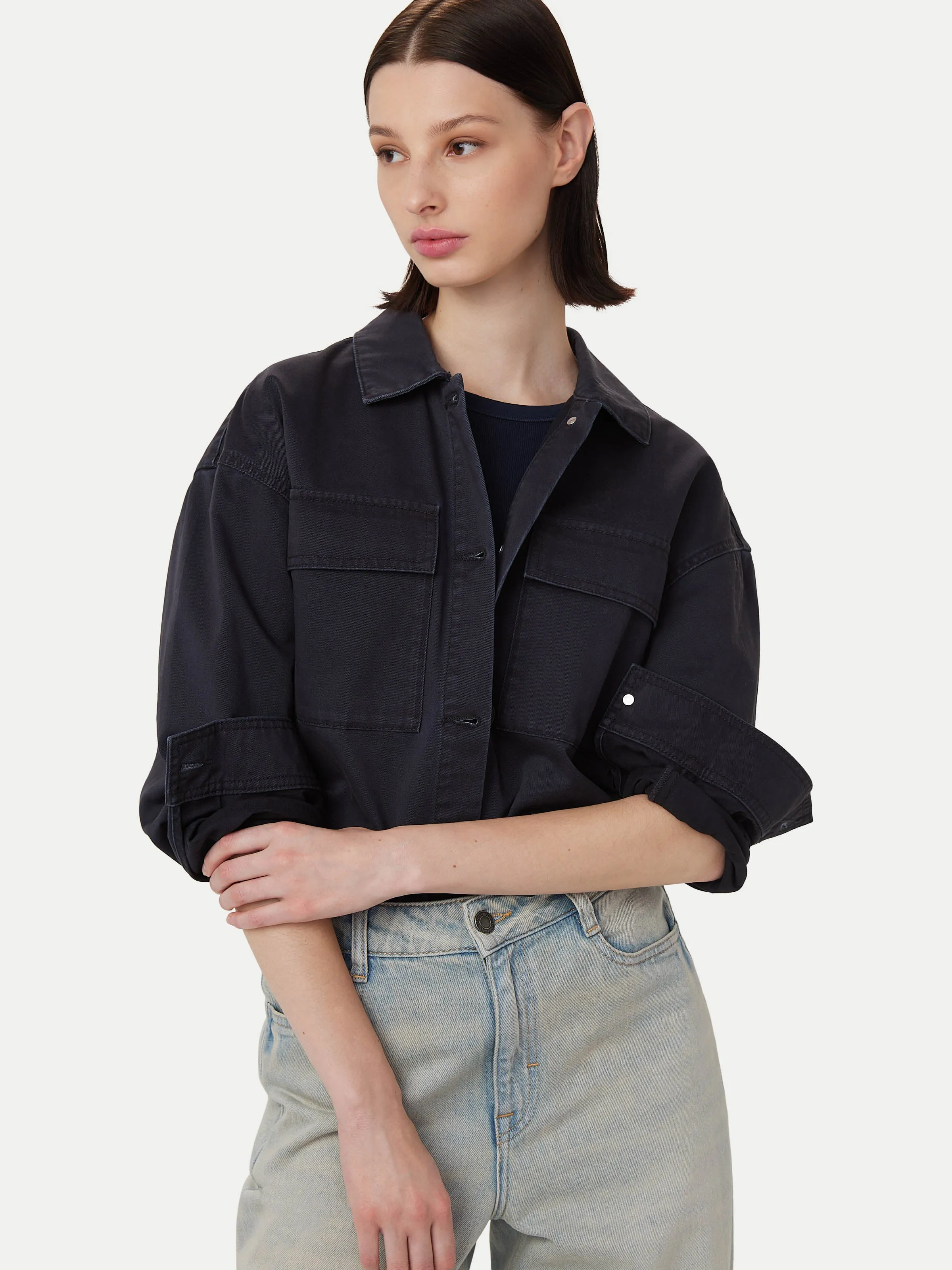 The Twill Overshirt in Dark Navy sold by Frank & Oak