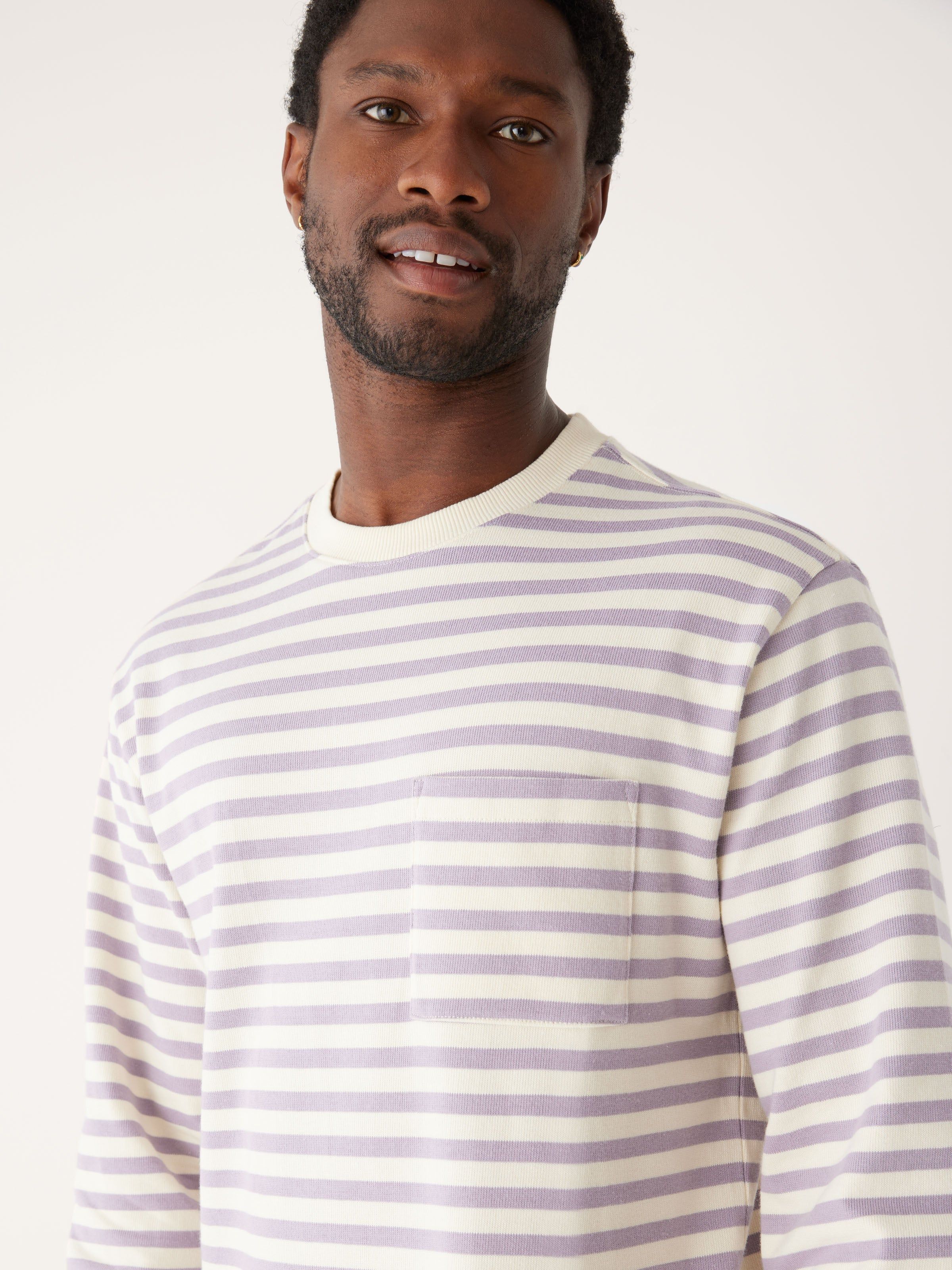 The Long Sleeve Striped T-Shirt in Lavender Grey sold by Frank & Oak